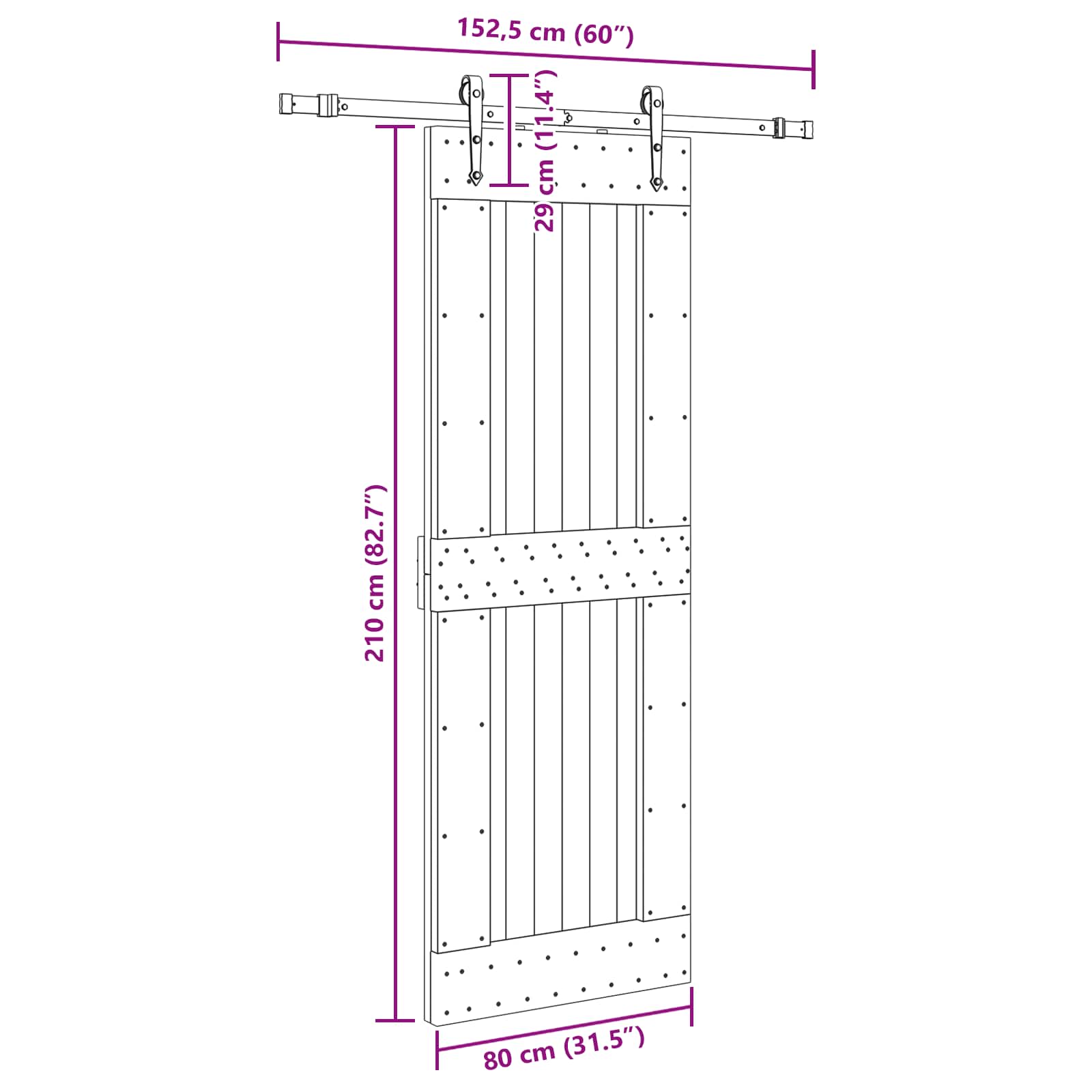Klizna vrata NARVIK Prirodna i crna 80 x 210 cm (152,5 cm)