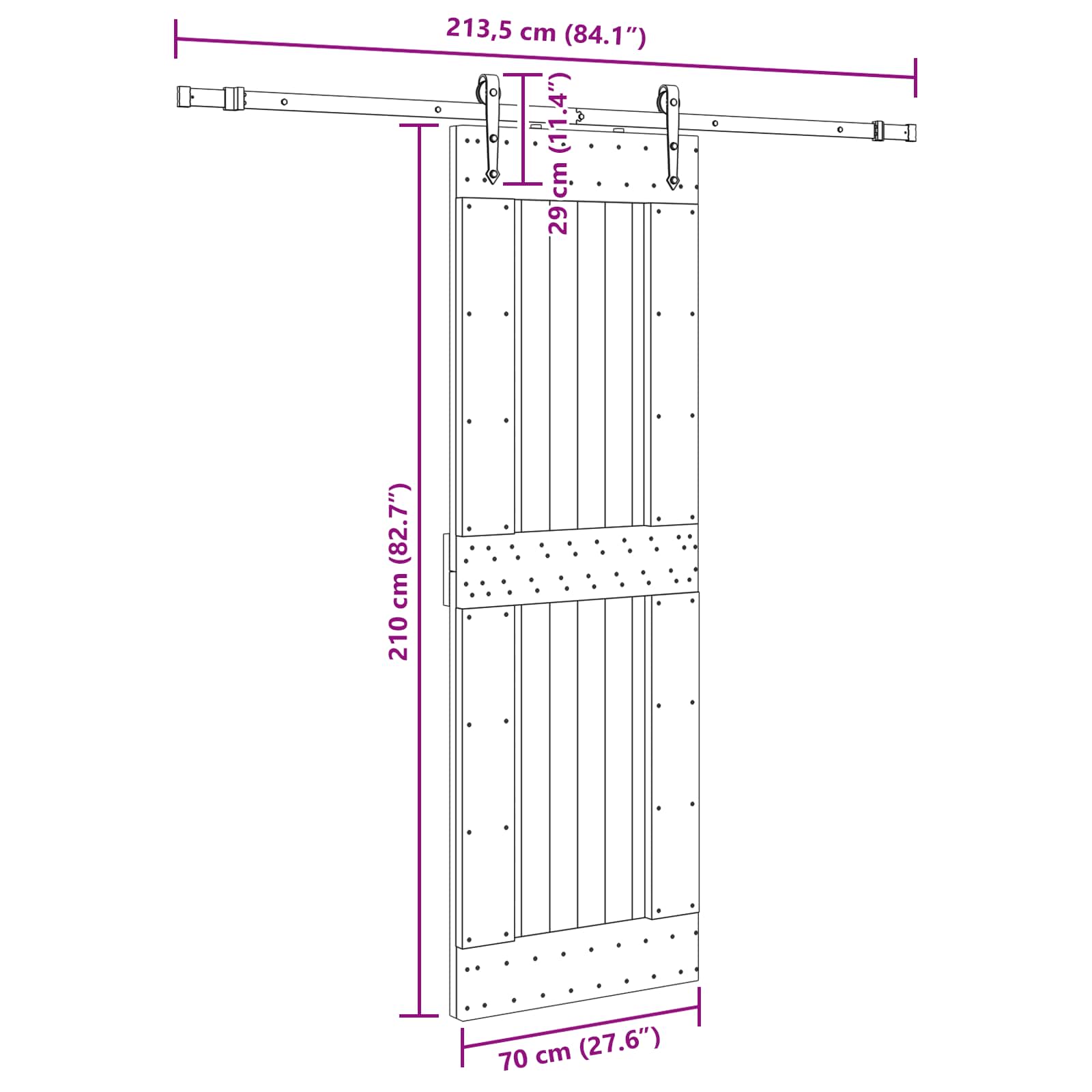 Klizna vrata NARVIK Prirodna i crna 70 x 210 cm (213,5 cm)