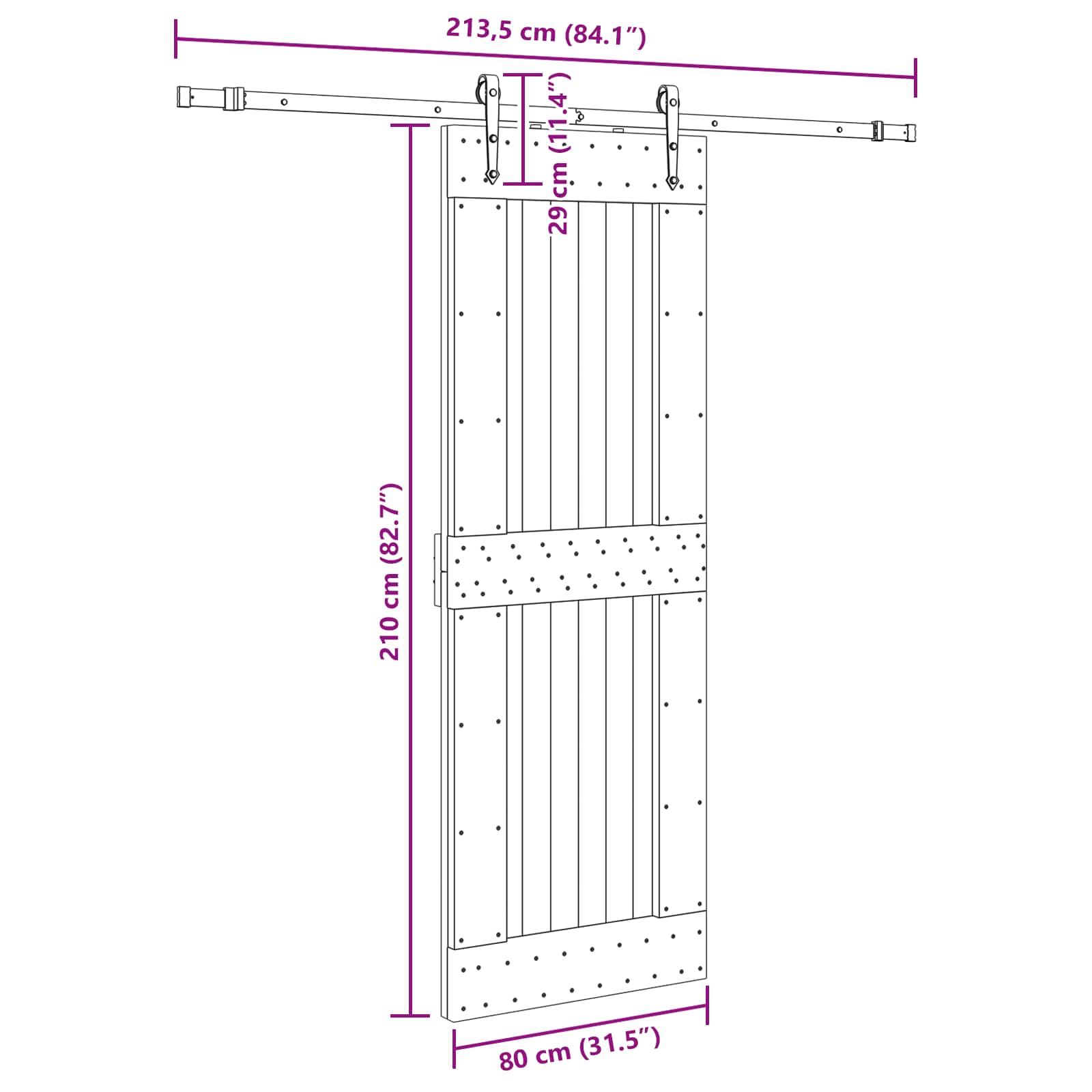 Klizna vrata NARVIK Prirodna i crna 80 x 210 cm (213,5 cm)
