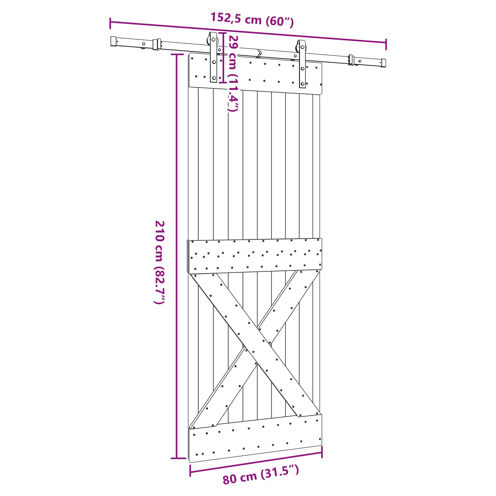 Klizna vrata NARVIK Prirodna i crna 80 x 210 cm (152,5 cm)