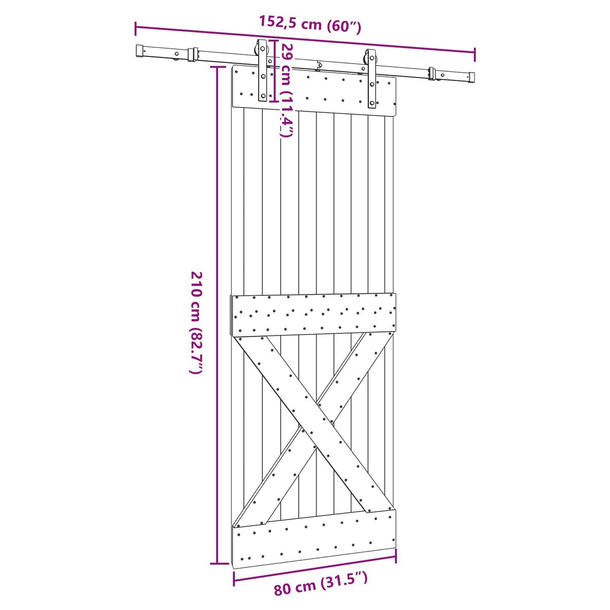 Klizna vrata NARVIK 80 x 210 cm (152,5 cm) Prirodna i crna