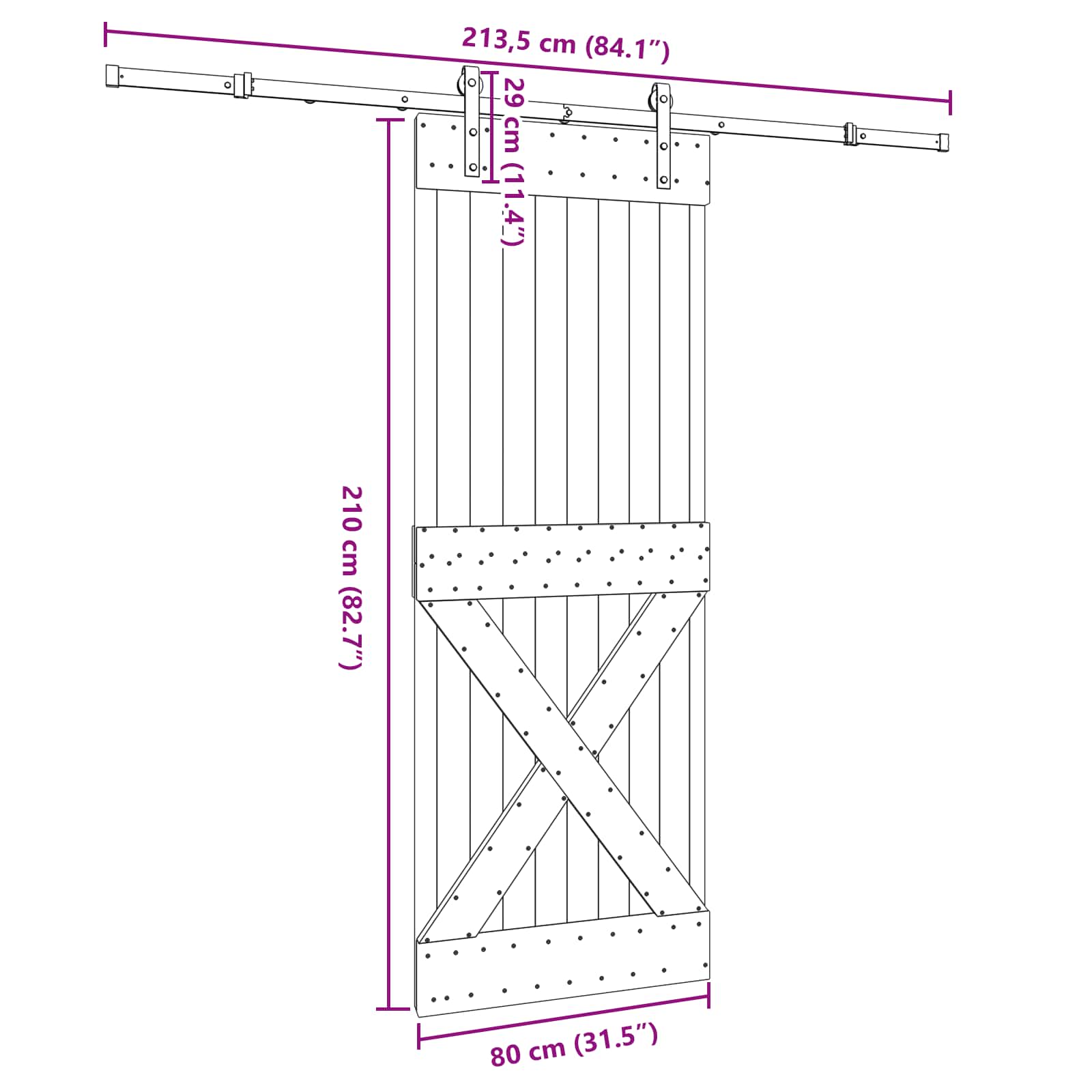 Klizna vrata NARVIK Prirodna i crna 80 x 210 cm (213,5 cm)