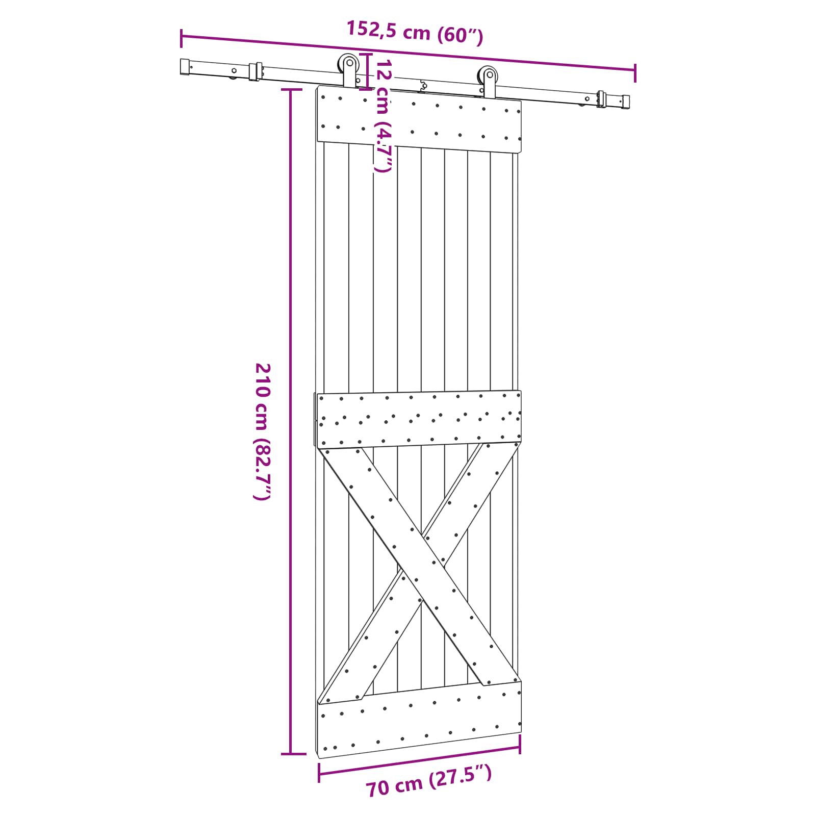 Klizna vrata NARVIK Prirodna i crna 70 x 210 cm (152,5 cm)