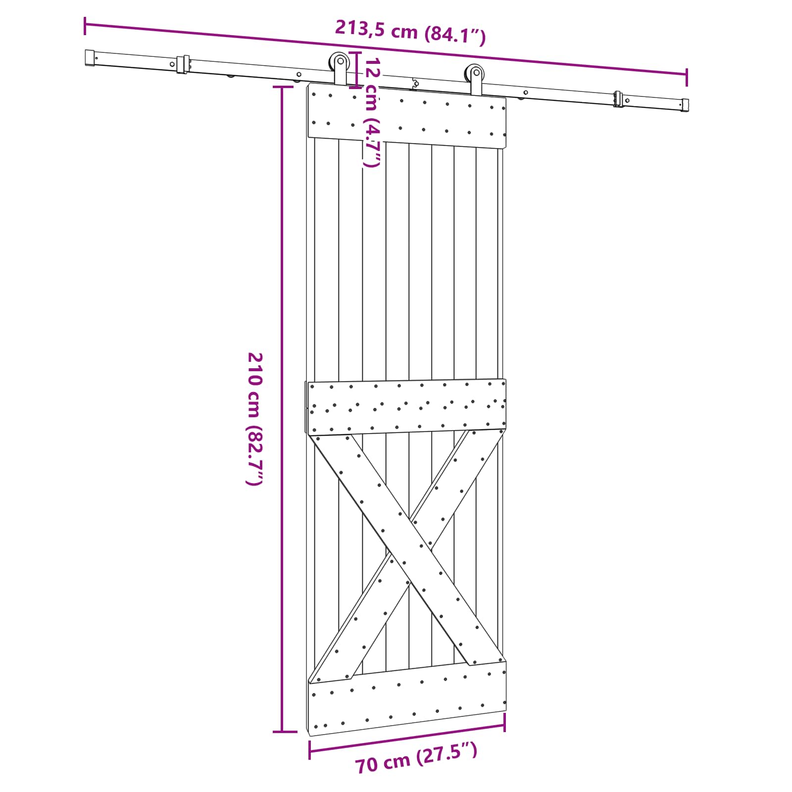 Klizna vrata NARVIK Prirodna i crna 70 x 210 cm (213,5 cm)