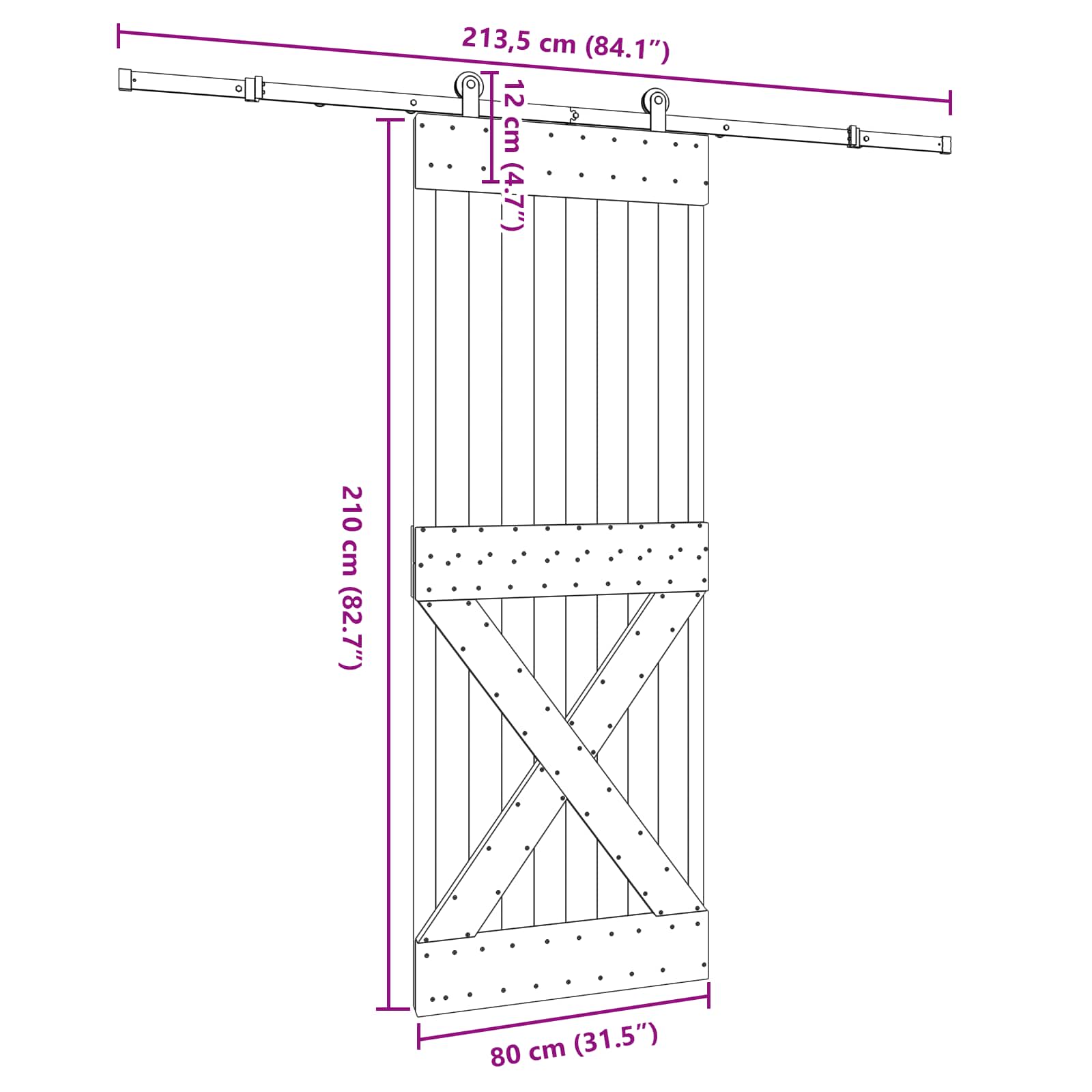 Klizna vrata NARVIK Prirodna i crna 80 x 210 cm (213,5 cm)