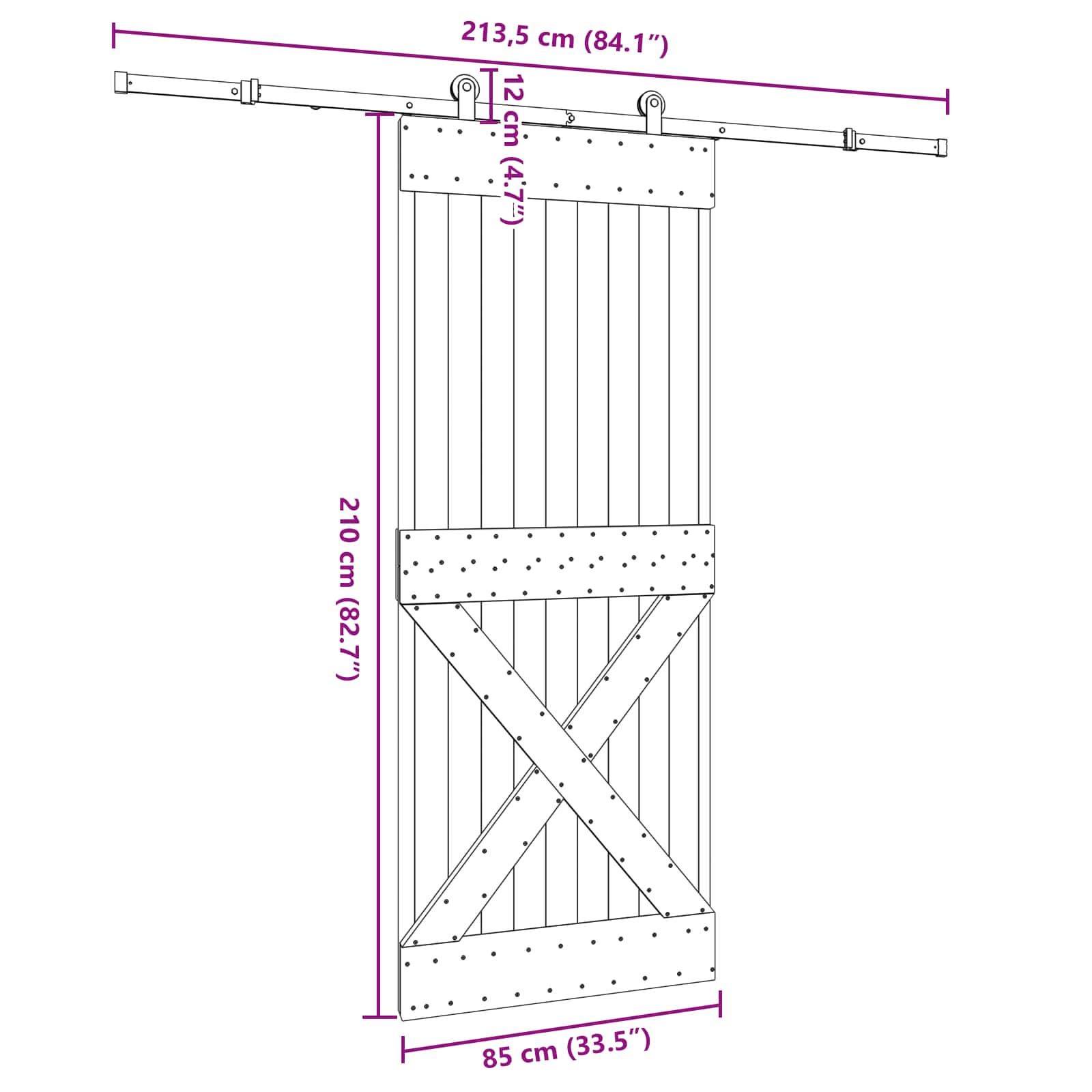 Klizna vrata NARVIK Prirodna i crna 85 x 210 cm (213,5 cm)
