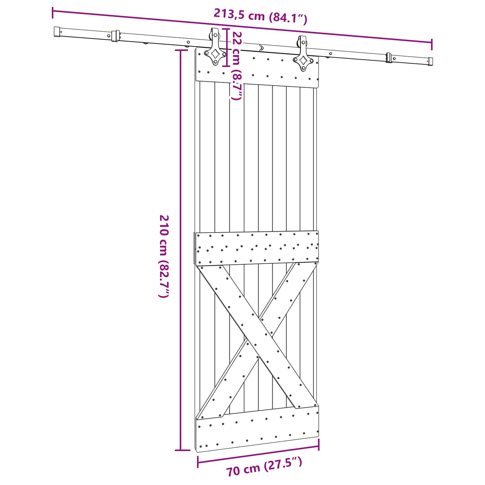 Klizna vrata NARVIK Prirodna i crna 70 x 210 cm (213,5 cm)