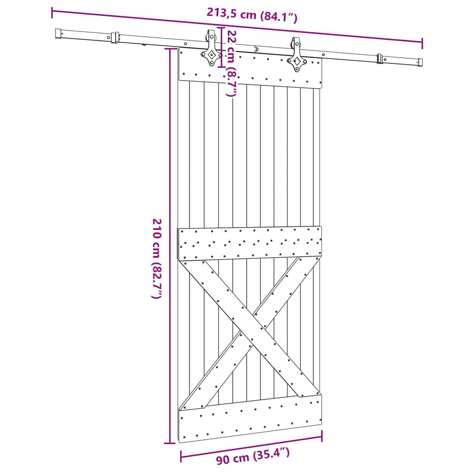 Klizna vrata NARVIK Prirodna i crna 90 x 210 cm (213,5 cm)