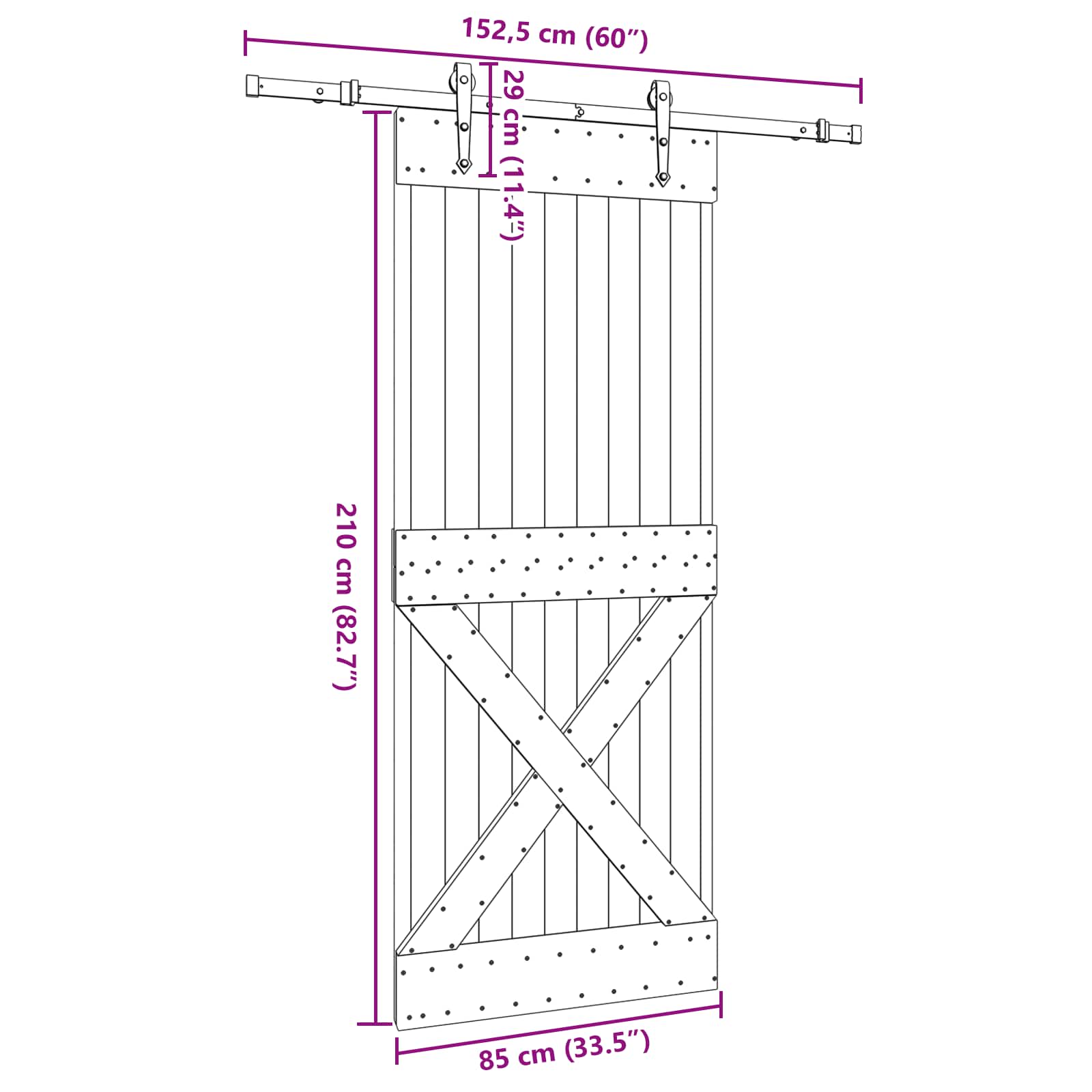 Klizna vrata NARVIK Prirodna i crna 85 x 210 cm (152,5 cm)