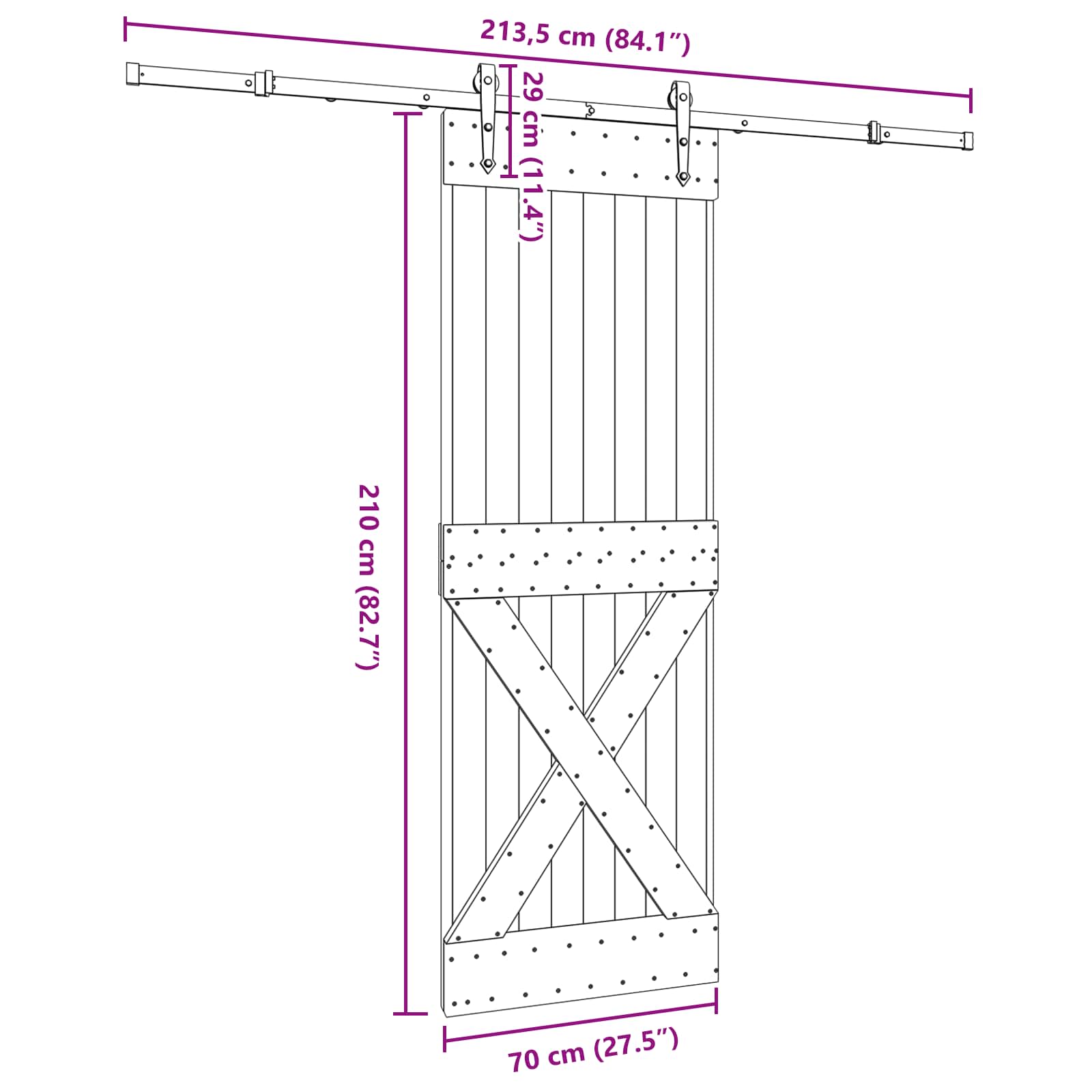 Klizna vrata NARVIK Prirodna i crna 70 x 210 cm (213,5 cm)