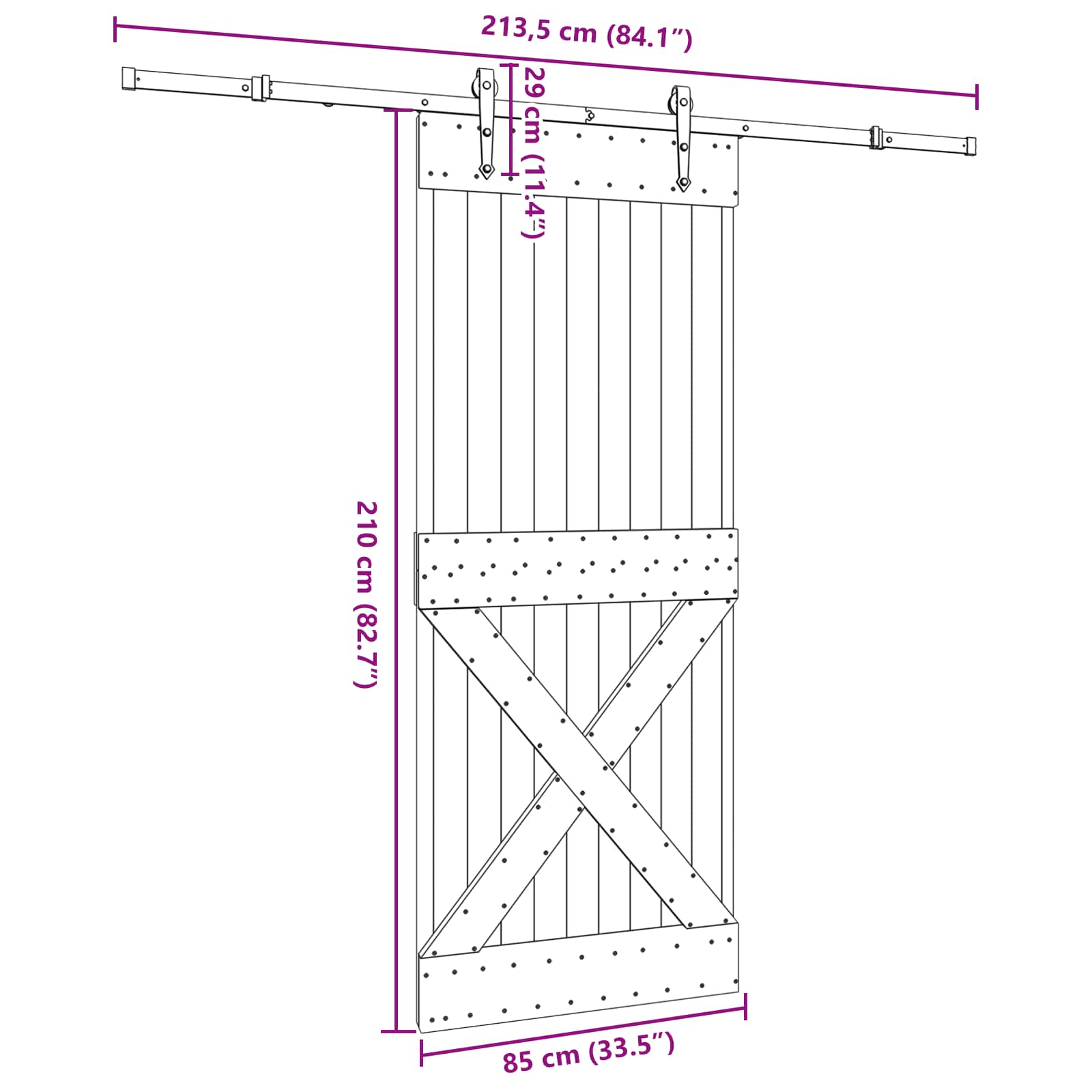 Klizna vrata NARVIK Prirodna i crna 85 x 210 cm (213,5 cm)