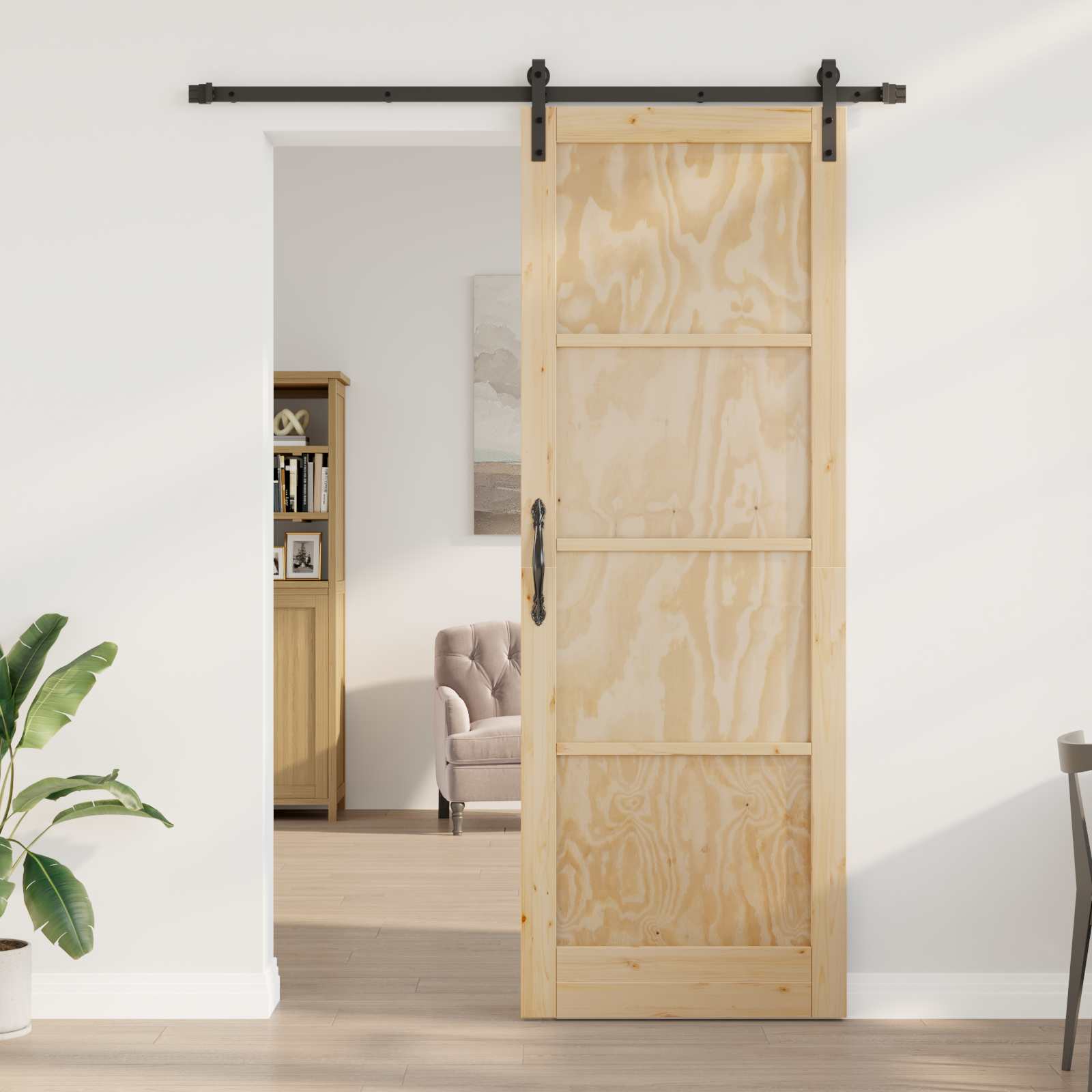 Klizna vrata Prirodna i crna 83 x 232 cm Masivna borovina