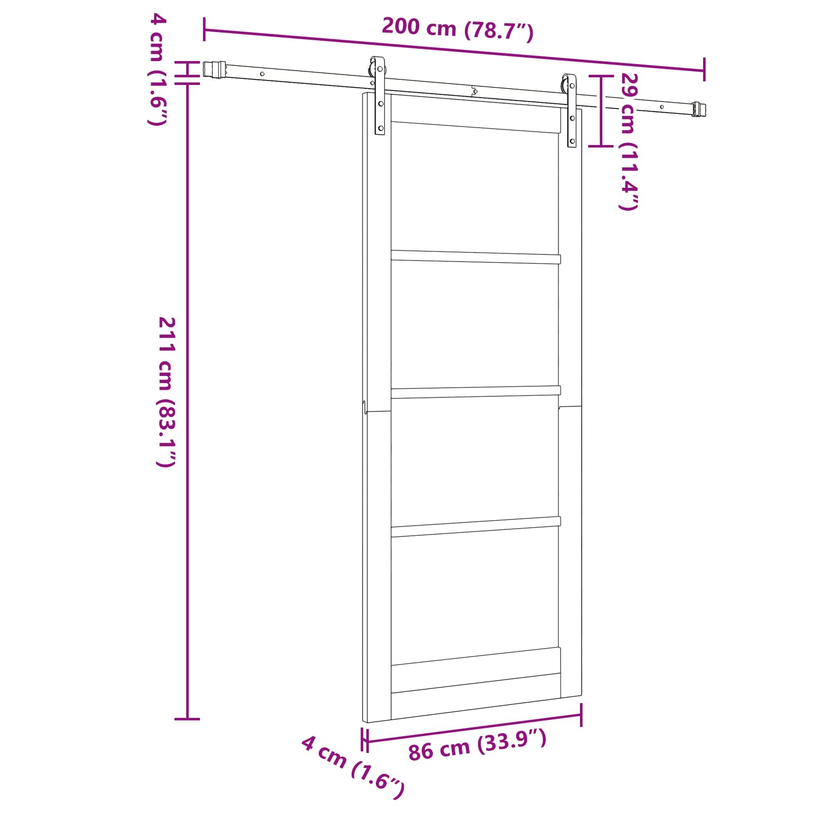 Klizna vrata Prirodna i crna 86 x 211 cm Masivna borovina