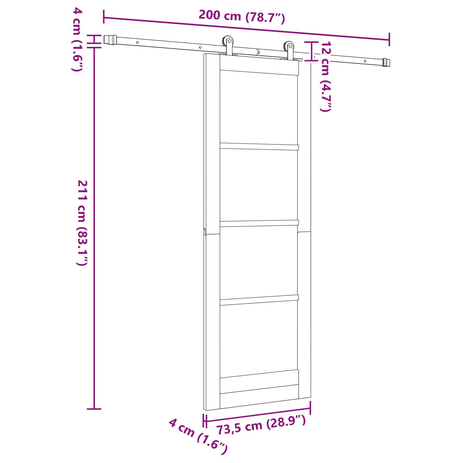 Klizna vrata Prirodna i crna 73,5 x 211 cm Masivna borovina