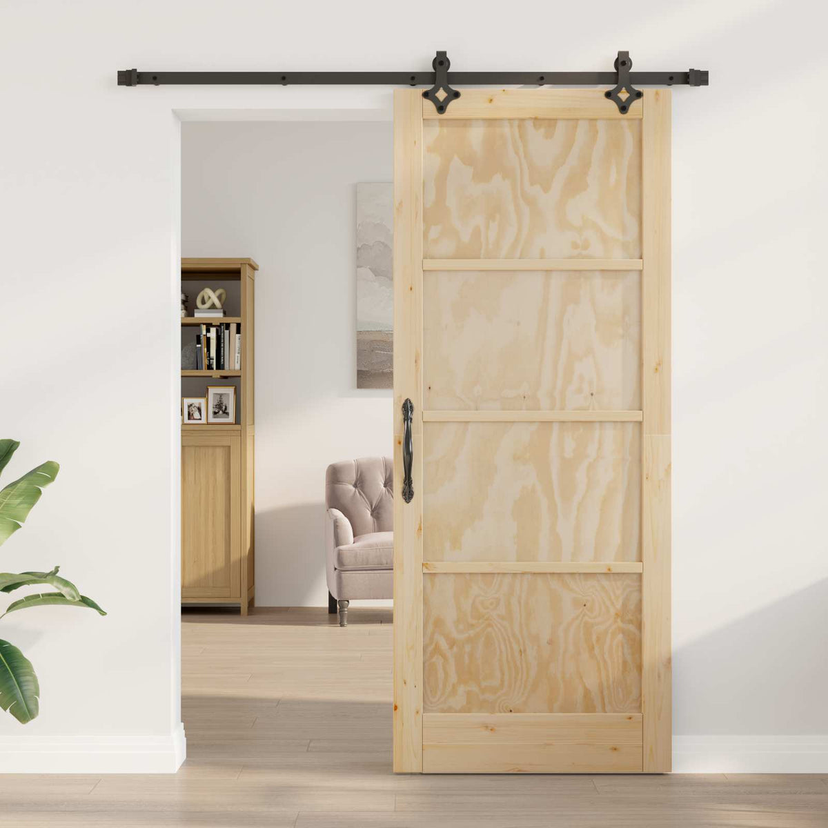 Klizna vrata Prirodna i crna 86 x 211 cm Masivna borovina