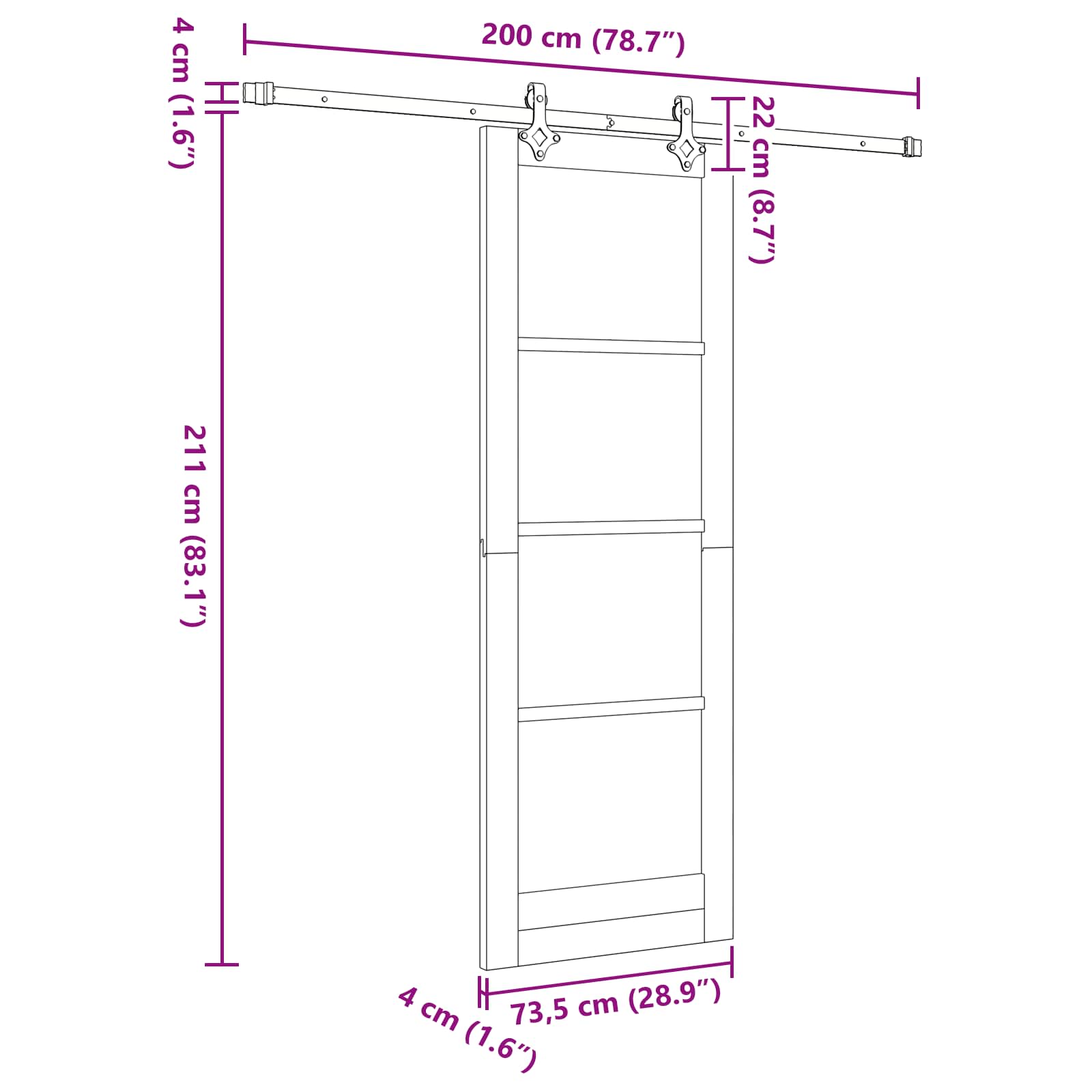 Klizna vrata Prirodna i crna 73,5 x 211 cm Masivna borovina