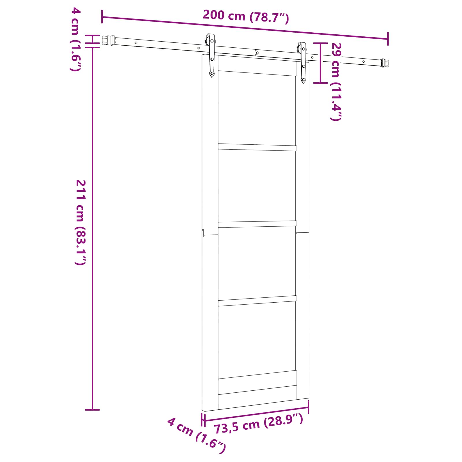 Klizna vrata ORKDAL Prirodna i crna 73,5 x 211 cm