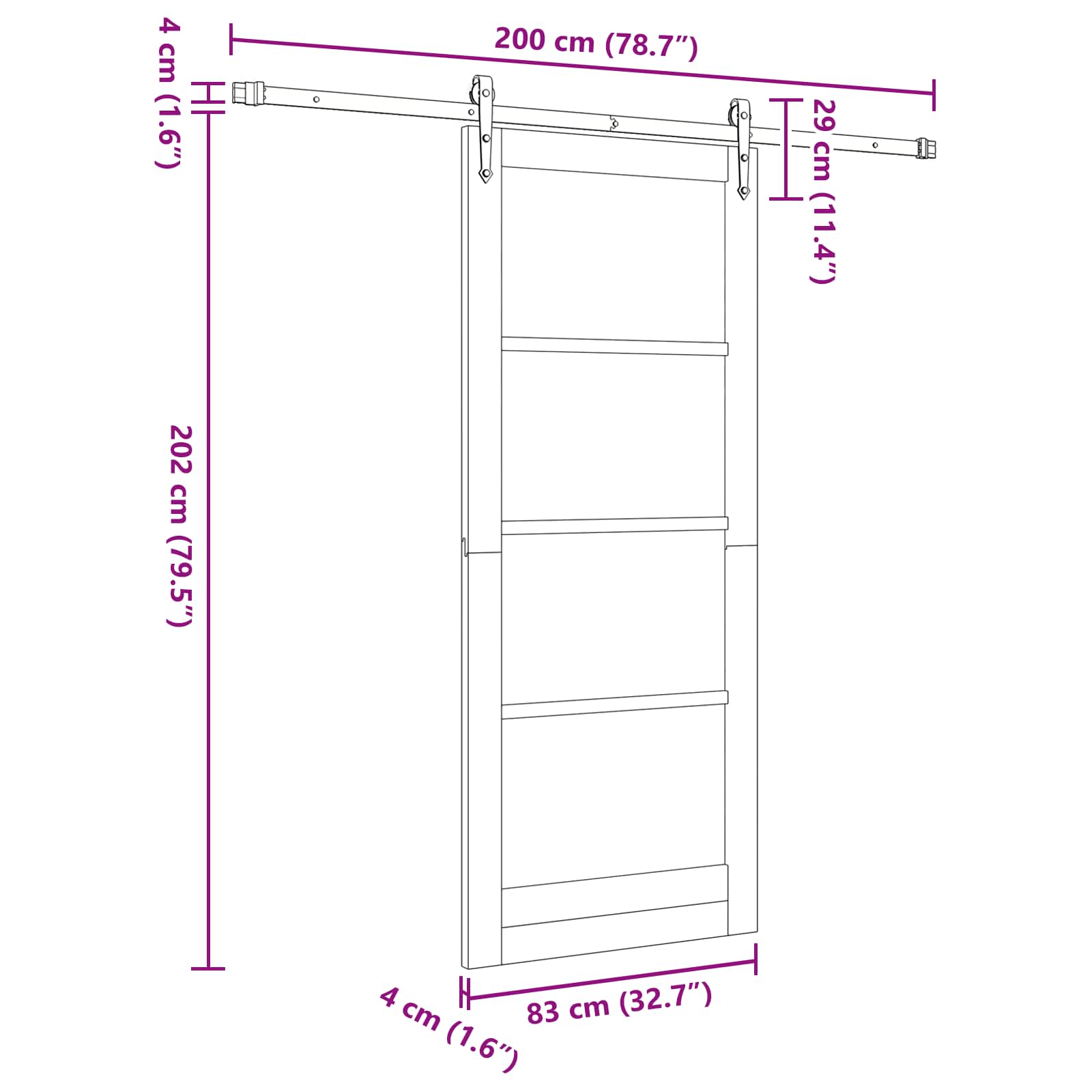 Klizna vrata ORKDAL Bijela i crna 83 x 202 cm Masivna borovina