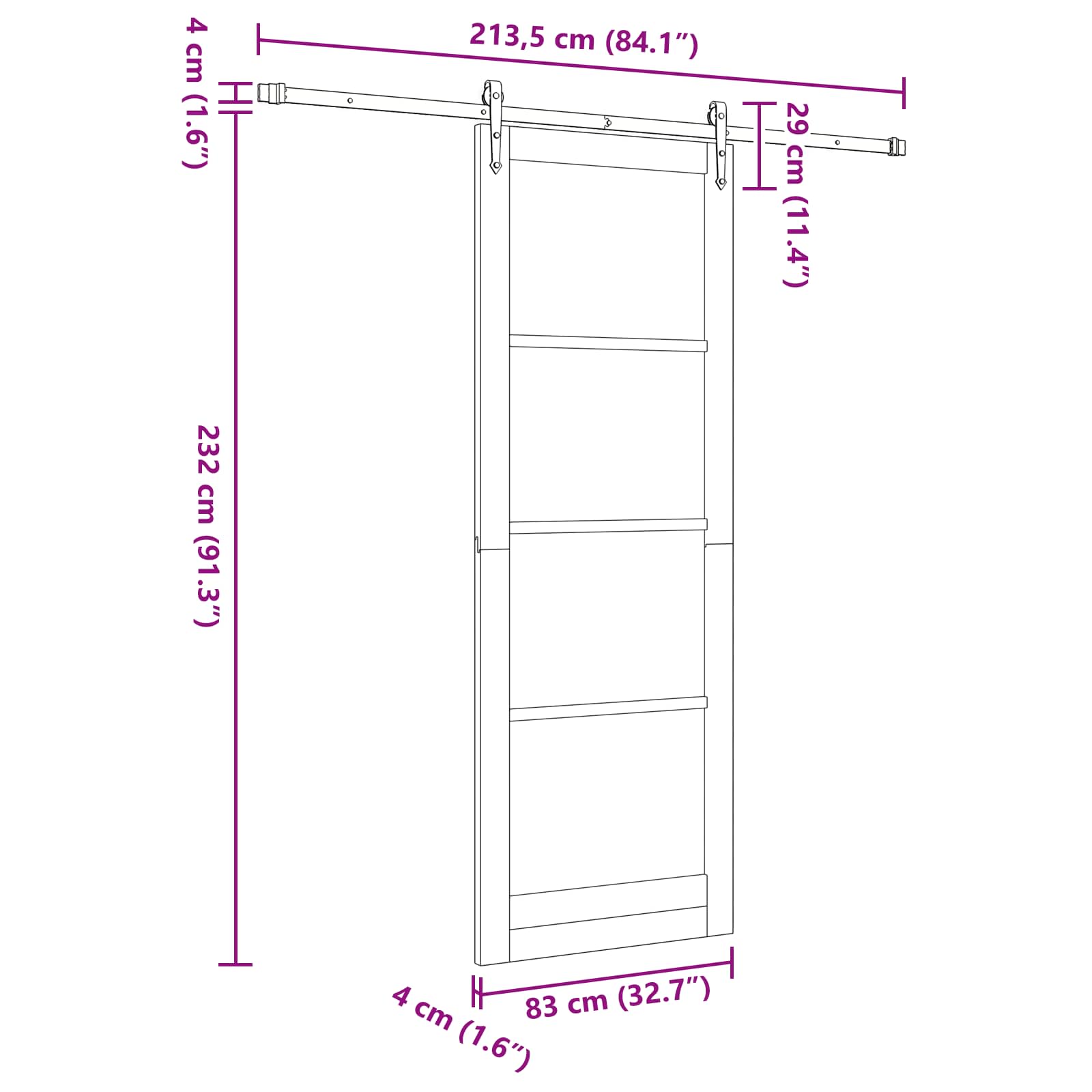 Klizna vrata ORKDAL Bijela 83 x 232 cm Masivna borovina