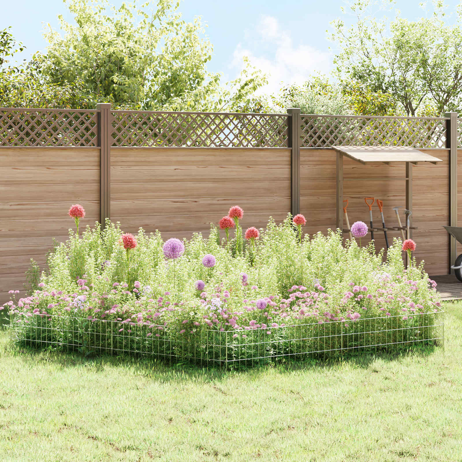 Ograda za vrt s kolčićima 48 pcs 95 x 30 cm Mesh Srebrna
