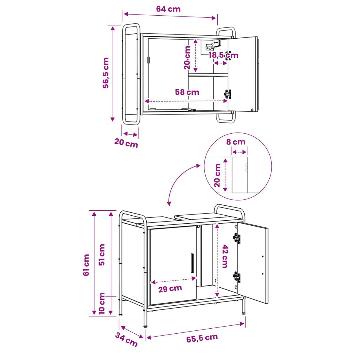Set ormarića za kupaonicu 2 kom. Crni hrast 65,5 x 34 x 61 cm