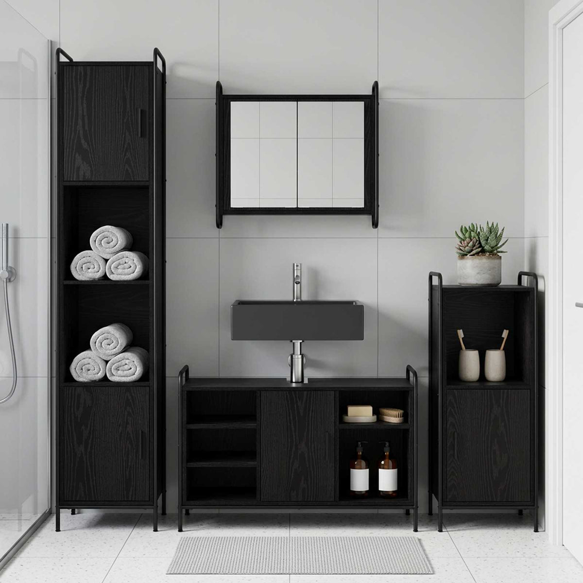 Set ormarića za kupaonicu 2 kom. Crni hrast 65,5 x 34 x 61 cm