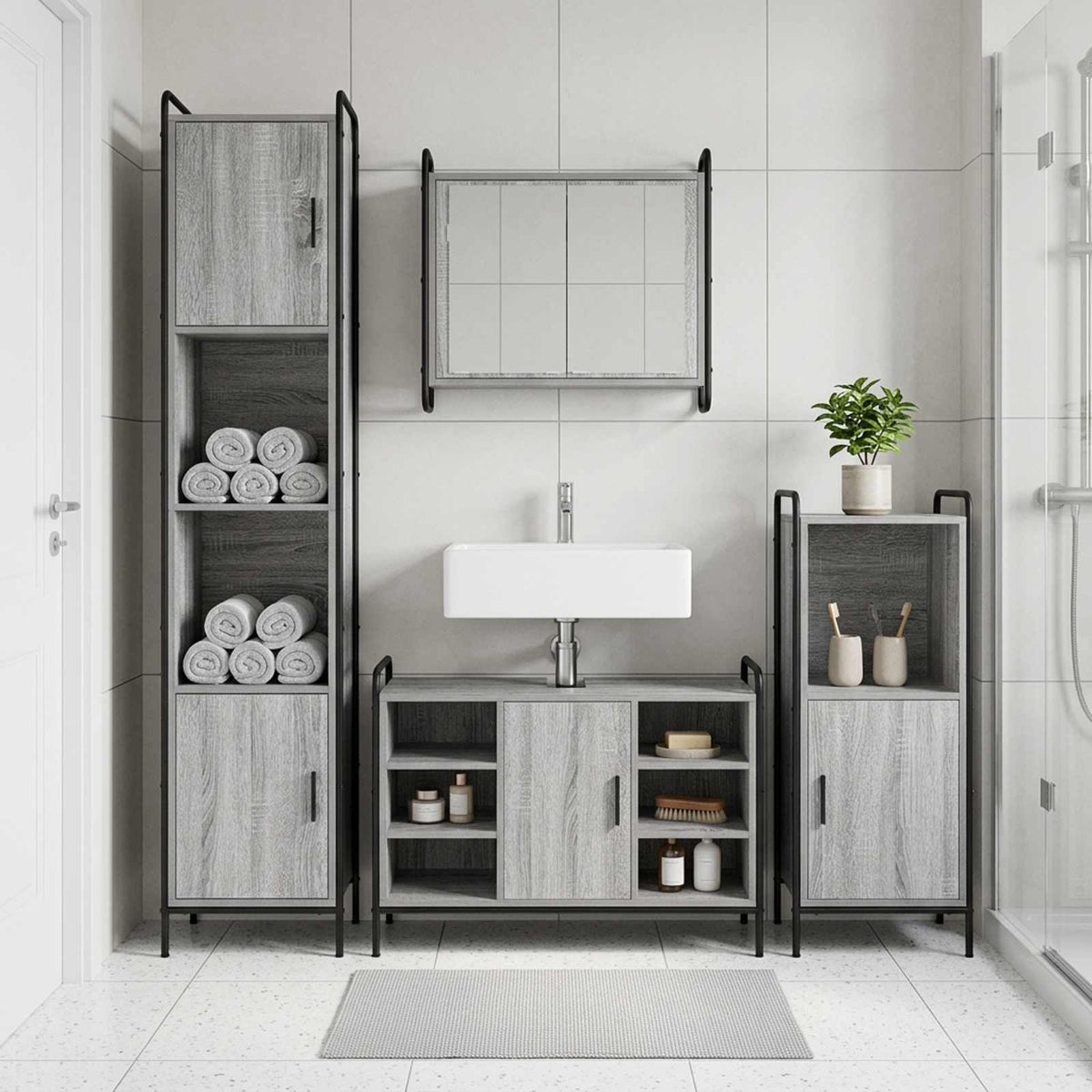 Set ormarića za kupaonicu 2 kom. Siva Sonoma 65,5 x 34 x 61 cm