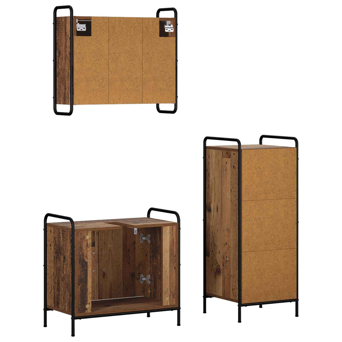 Set ormarića za kupaonicu 3 kom. Staro drvo 40 x 36 x 99,5 cm