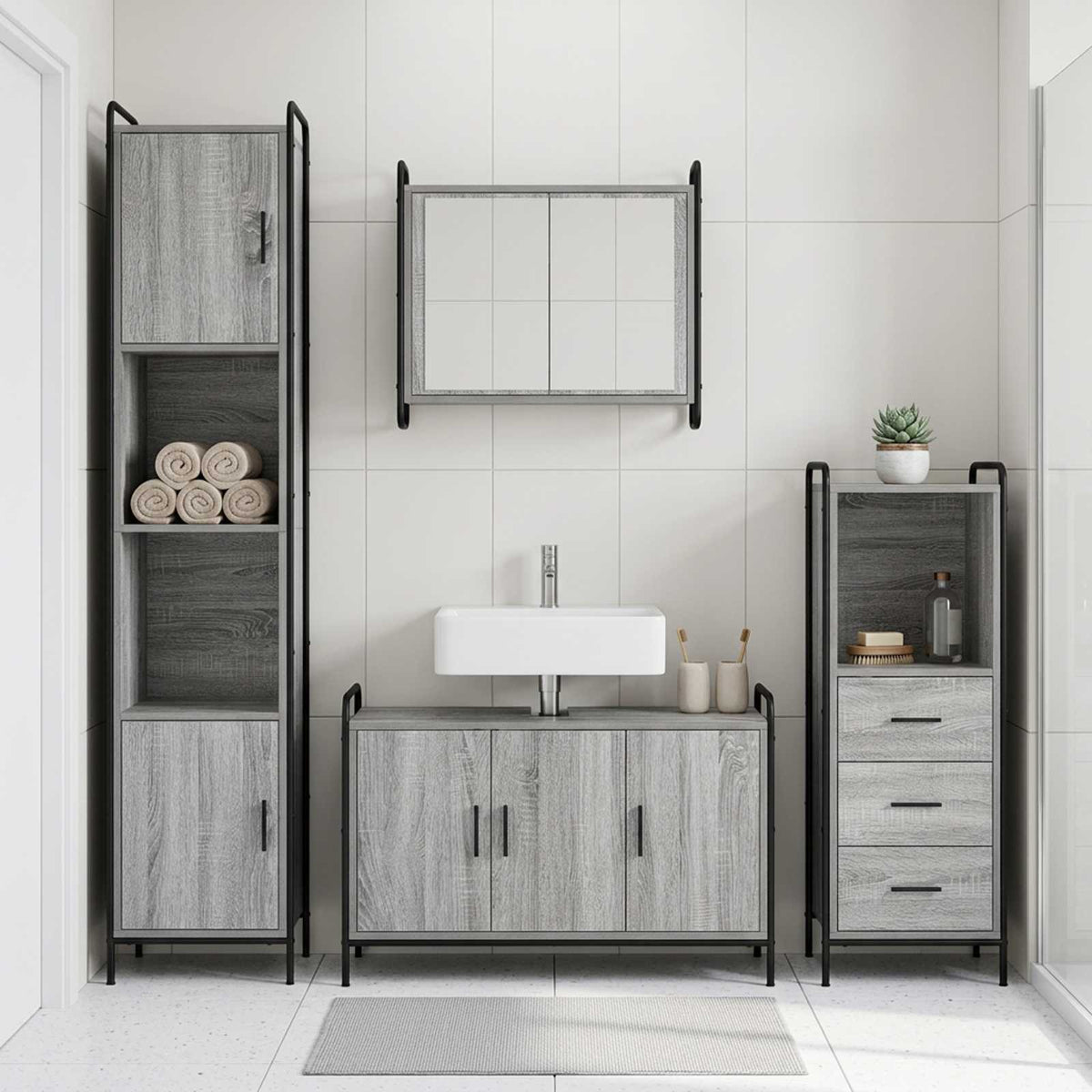 Set ormarića za kupaonicu 3 kom. Siva Sonoma 40 x 36 x 109,5 cm