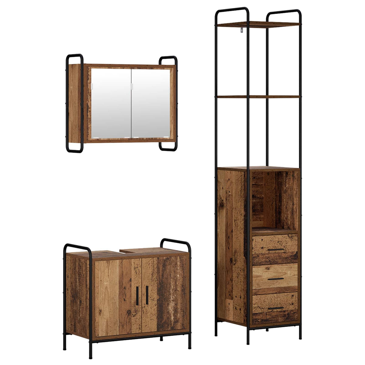 Set ormarića za kupaonicu 3 kom. Staro drvo 40 x 36 x 200,5 cm