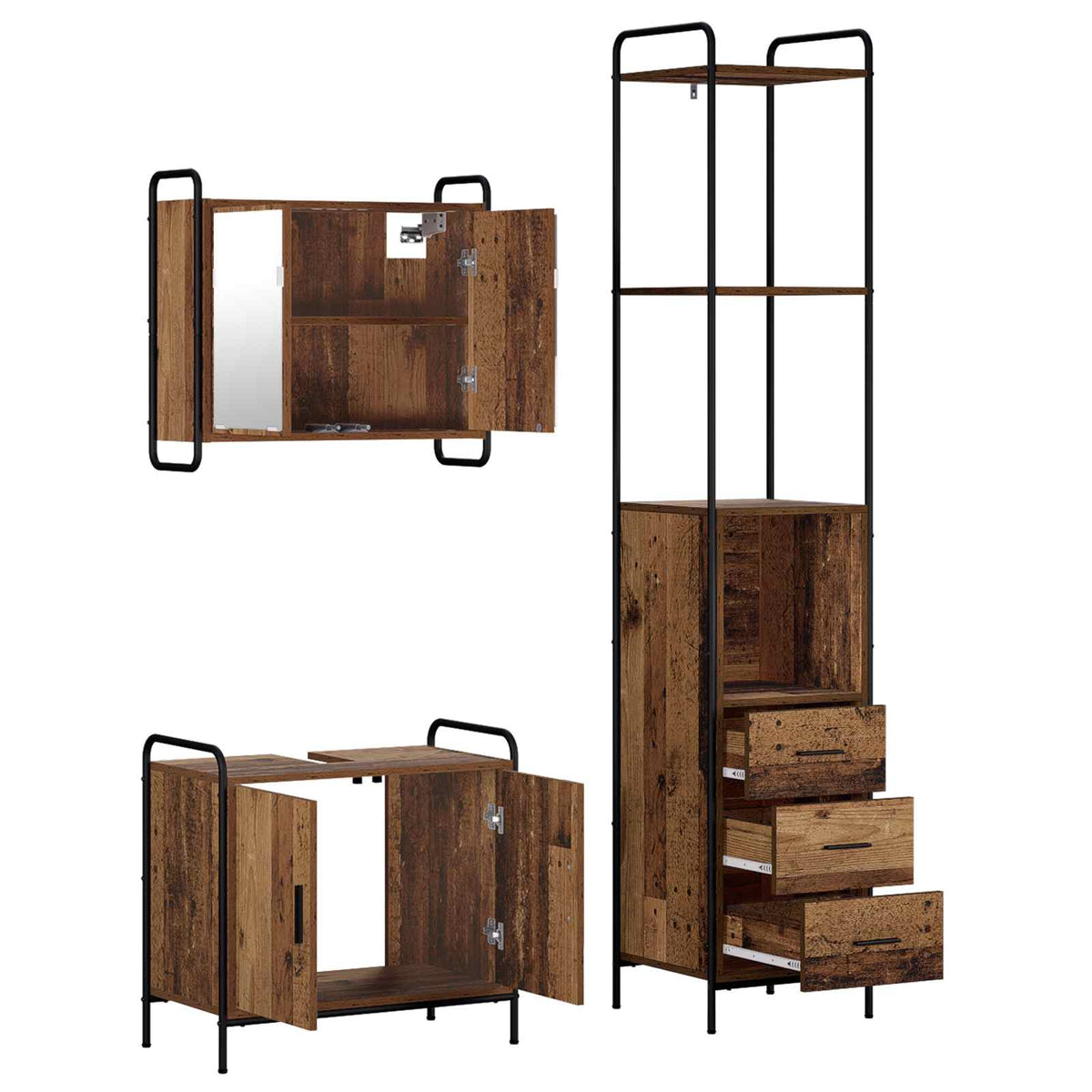 Set ormarića za kupaonicu 3 kom. Staro drvo 40 x 36 x 200,5 cm