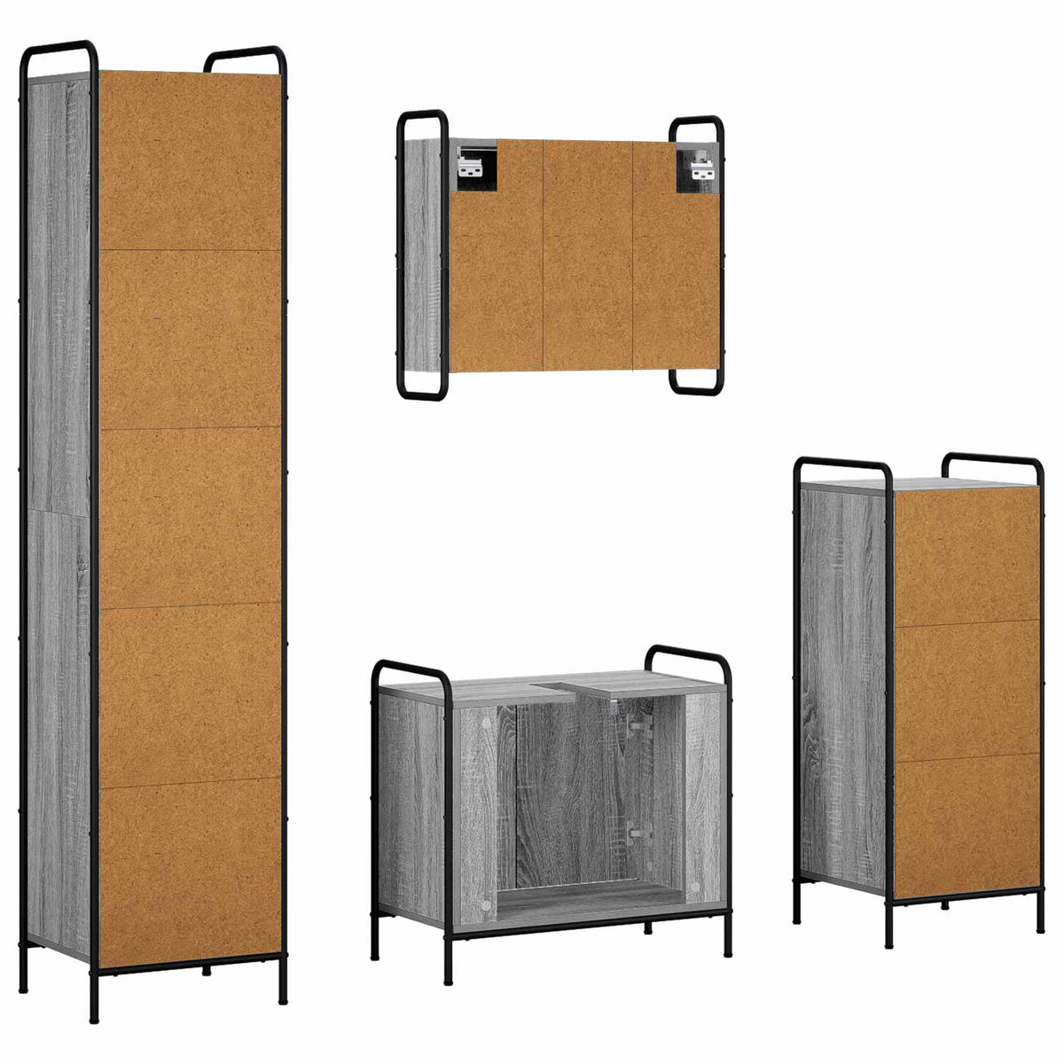 Set ormarića za kupaonicu 4 kom. Siva Sonoma 40 x 36 x 181 cm