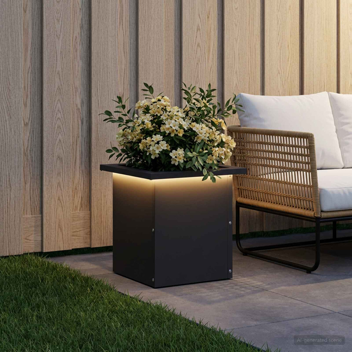 Vrtna posuda za sadnju s LED svjetlom Crna 30 x 30 x 30 cm