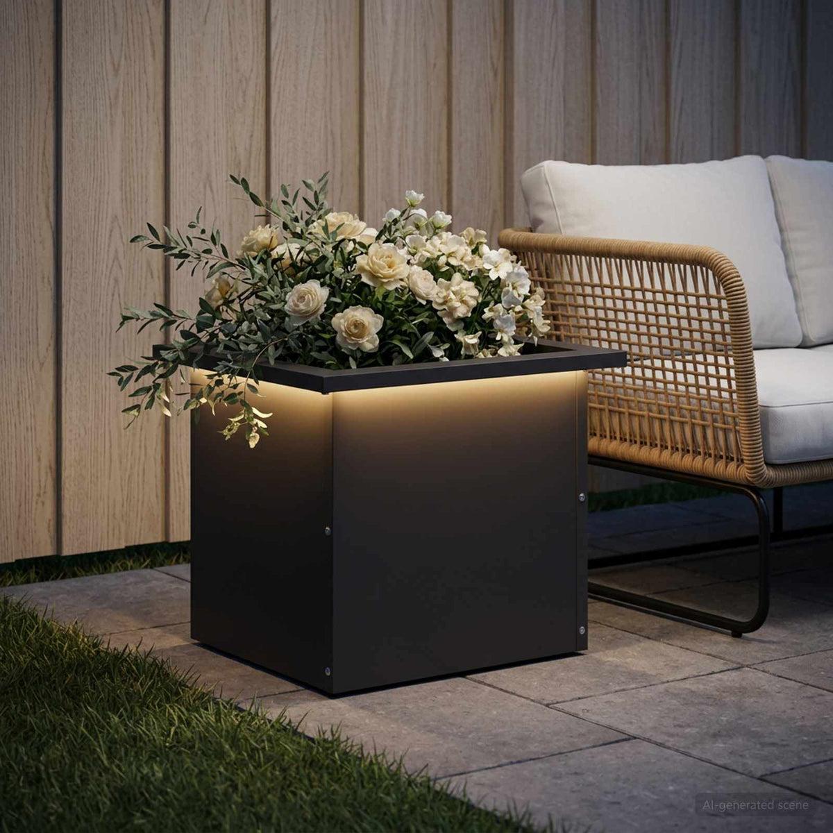Vrtna posuda za sadnju s LED svjetlom Crna 30 x 40 x 30 cm