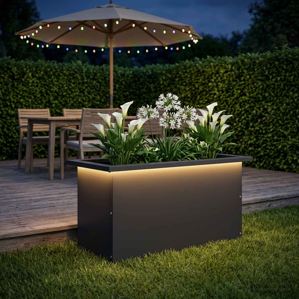 Vrtna posuda za sadnju s LED svjetlom Crna 30 x 60 x 30 cm