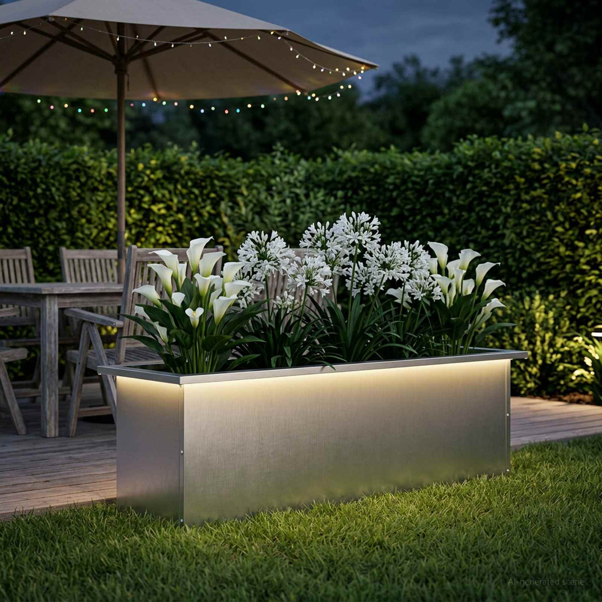 Vrtna posuda za sadnju s LED svjetlom Srebrna 30 x 100 x 30 cm