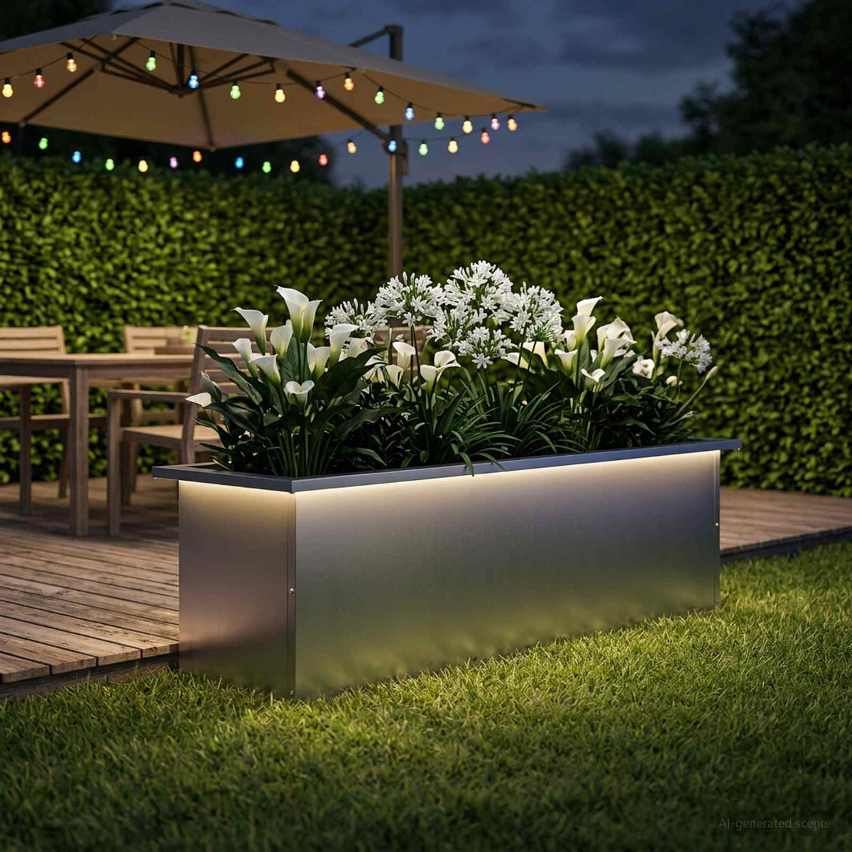 Vrtna posuda za sadnju s LED svjetlom Srebrna 30 x 100 x 30 cm