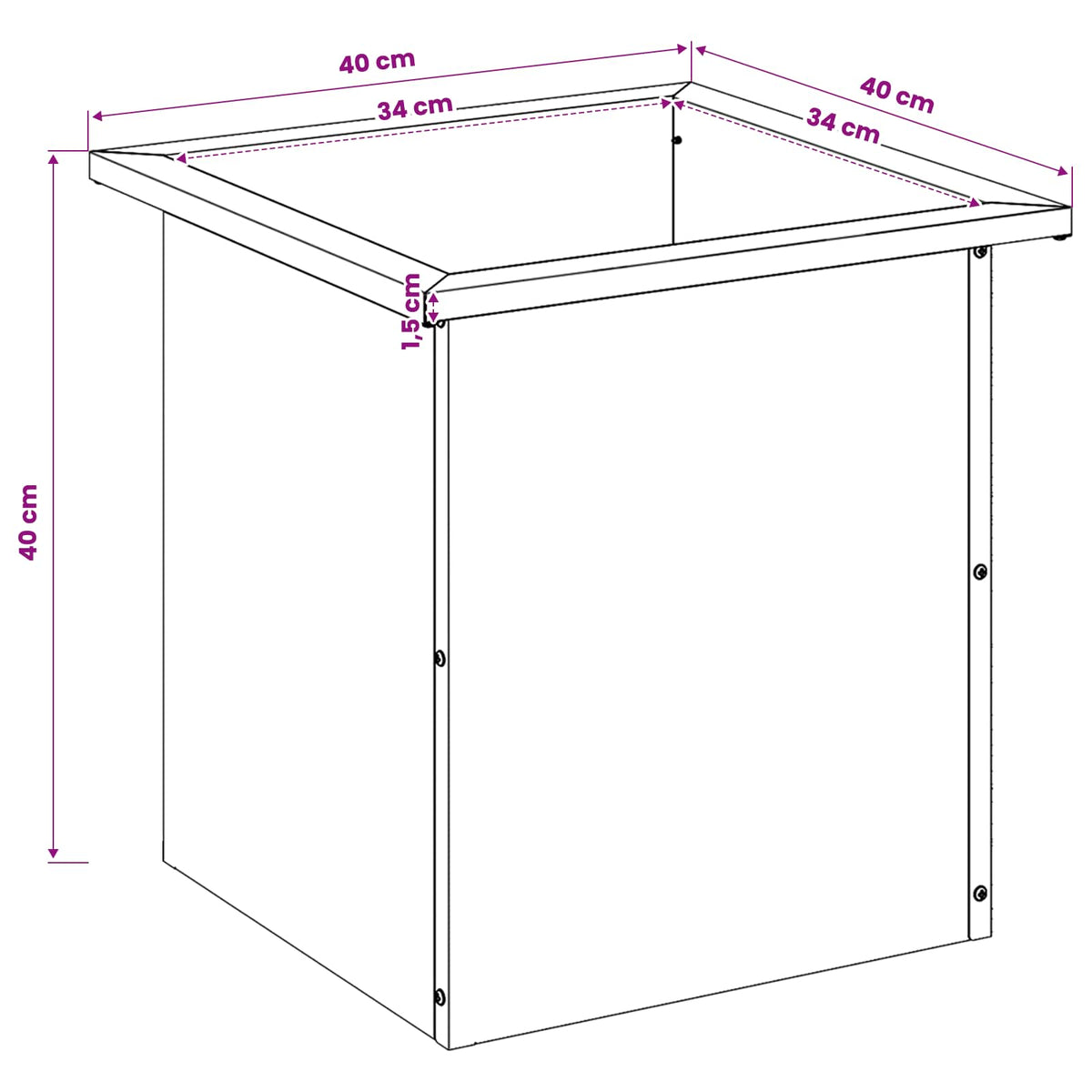 Vrtna posuda za sadnju s LED svjetlom Crna 40 x 40 x 40 cm