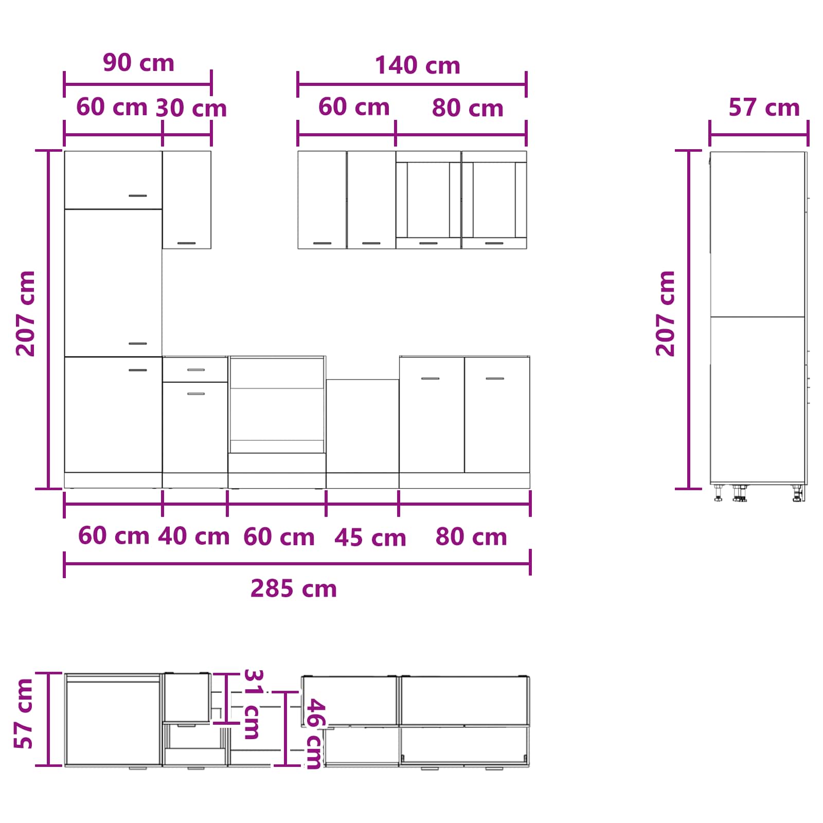 Kuhinjska jedinica Lyon 8 pcs Staro drvo Konstruirano drvo