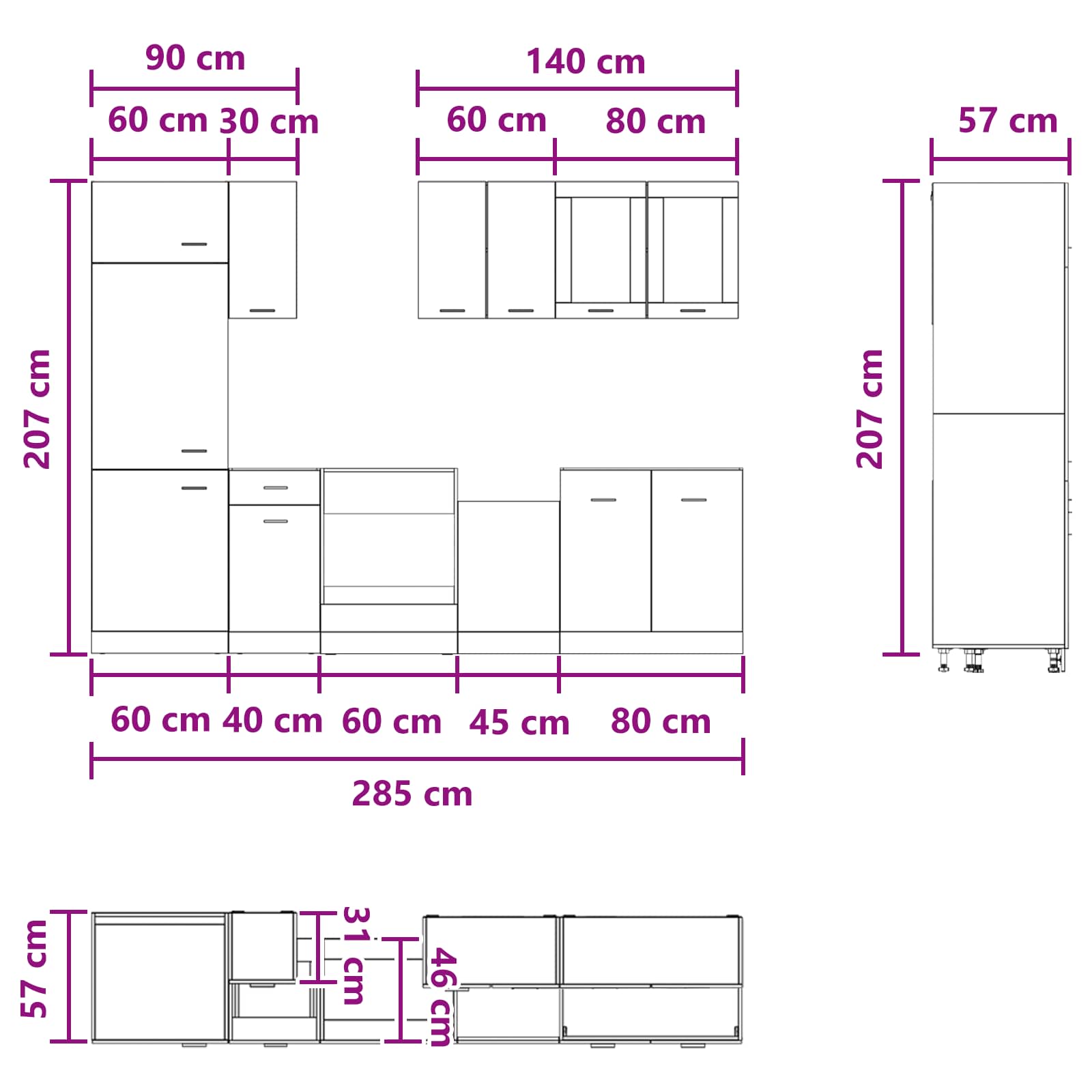 Kuhinjska jedinica Lyon 8 pcs Staro drvo Konstruirano drvo