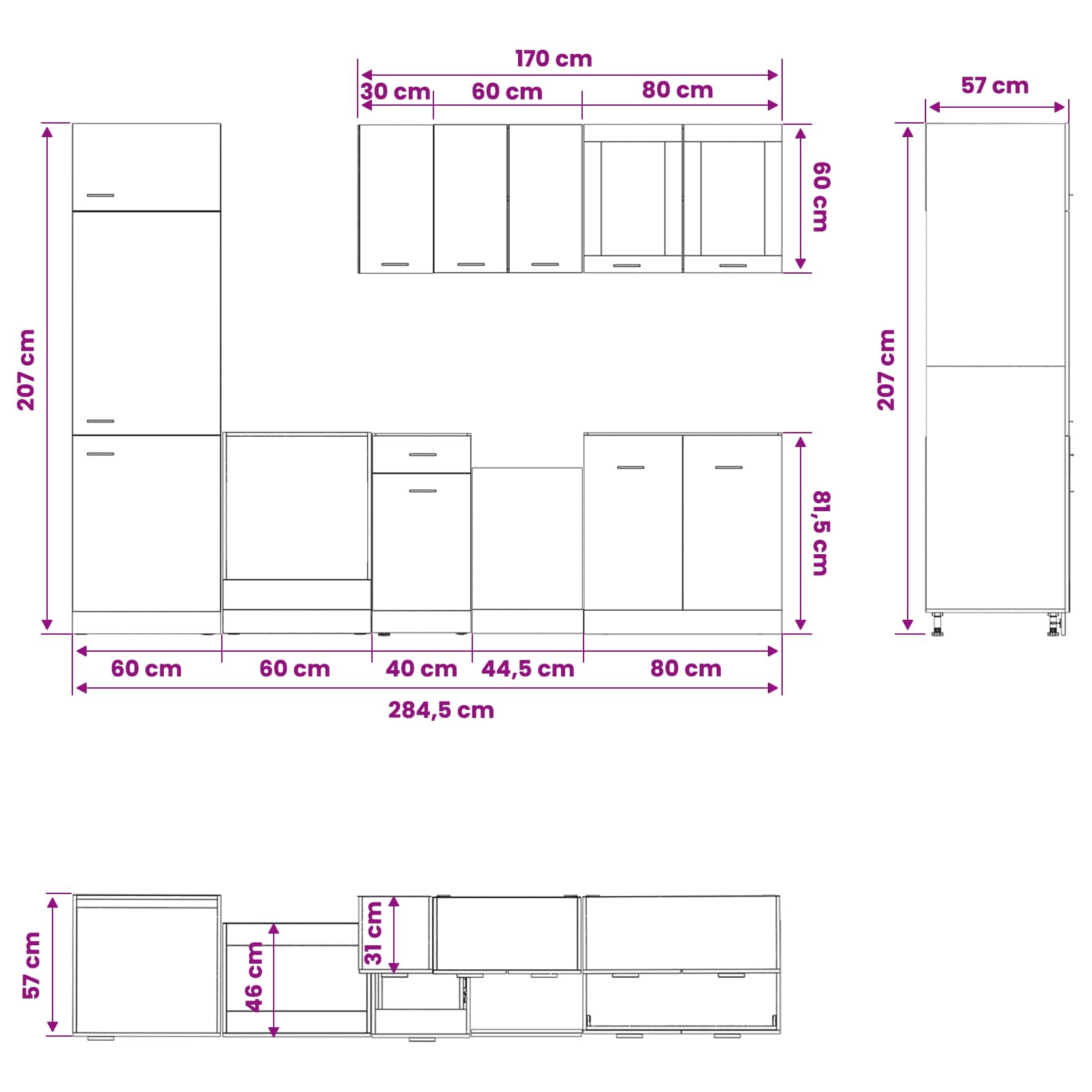 Kuhinjska jedinica Lyon 8 pcs Crni hrast Konstruirano drvo