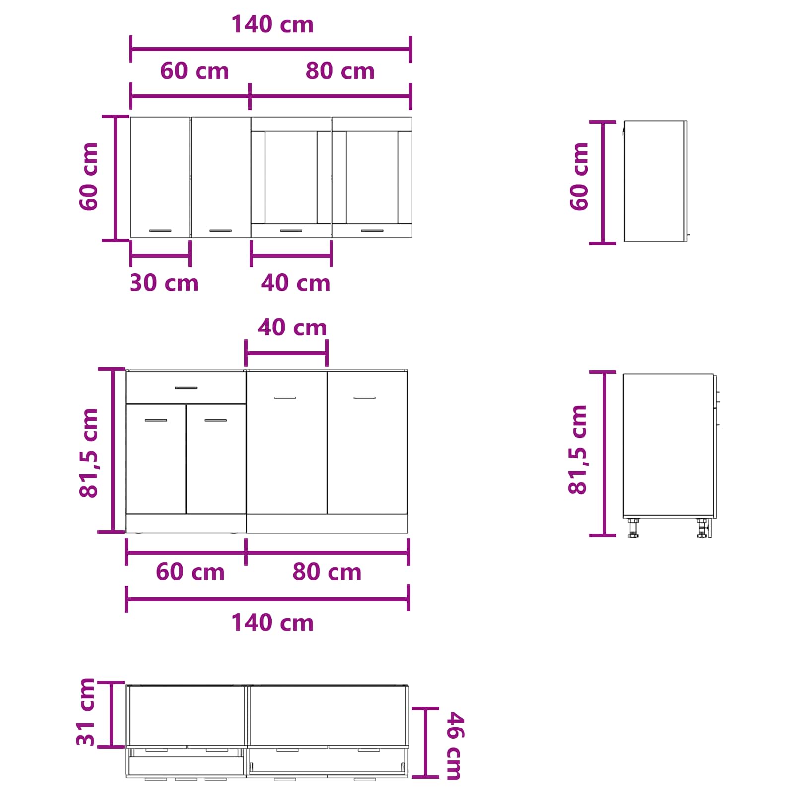 Kuhinjska jedinica Lyon 4 pcs Betonska siva Konstruirano drvo