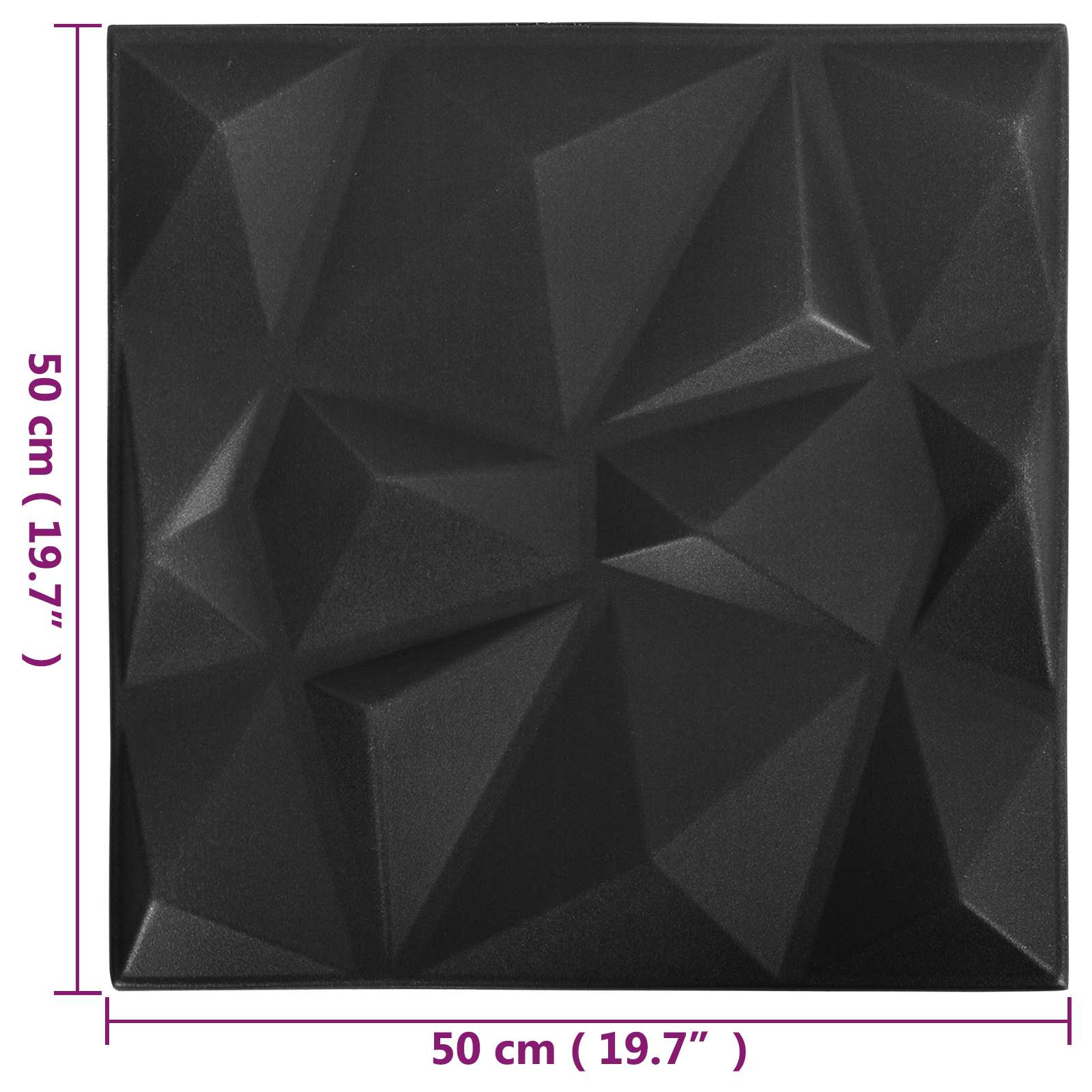 Zidne panele 24 pcs Dijamant crna 50 x 50 cm XPS pjena