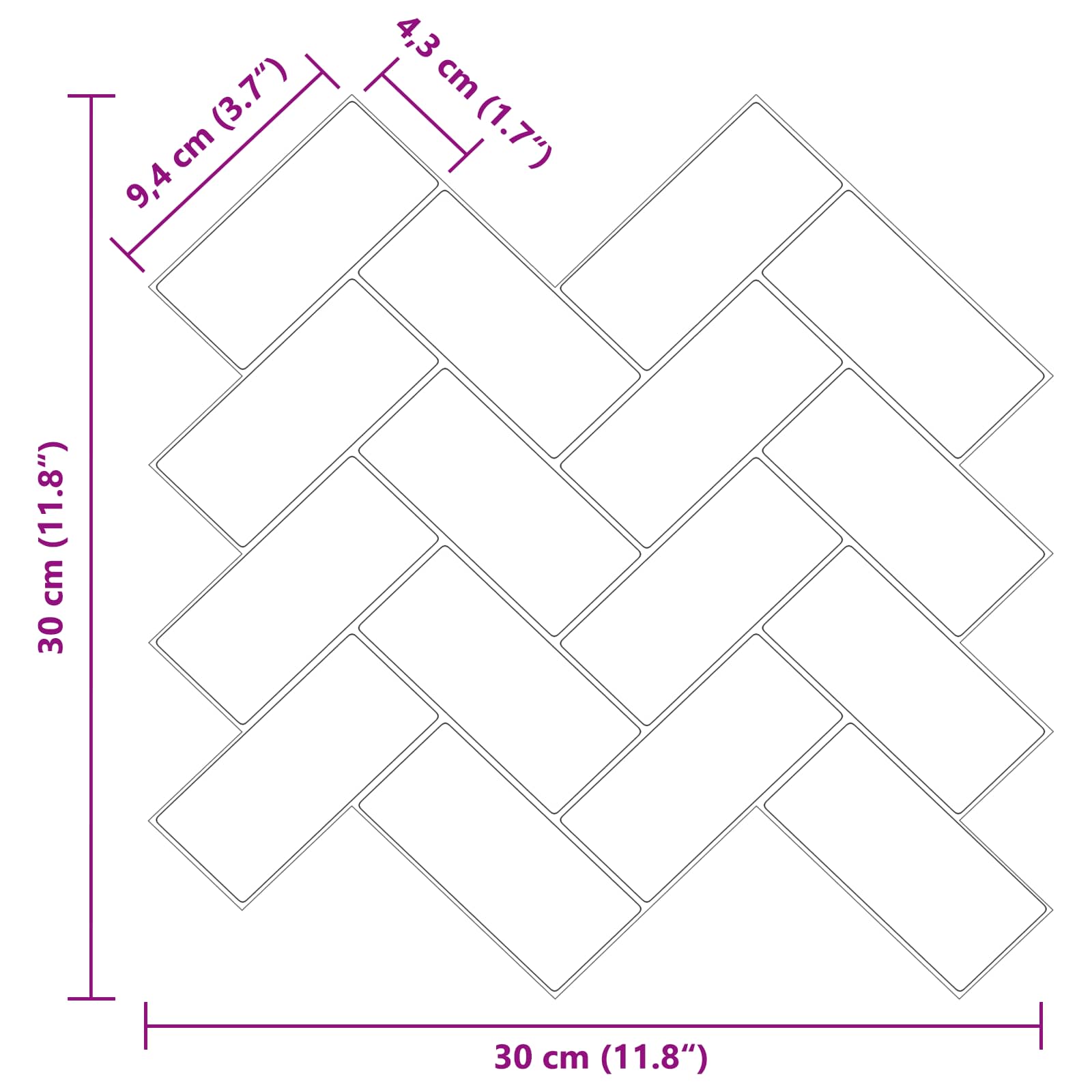 Pločica riblja kost 20 pcs Bijela 30 x 30 cm Poliuretan i PET