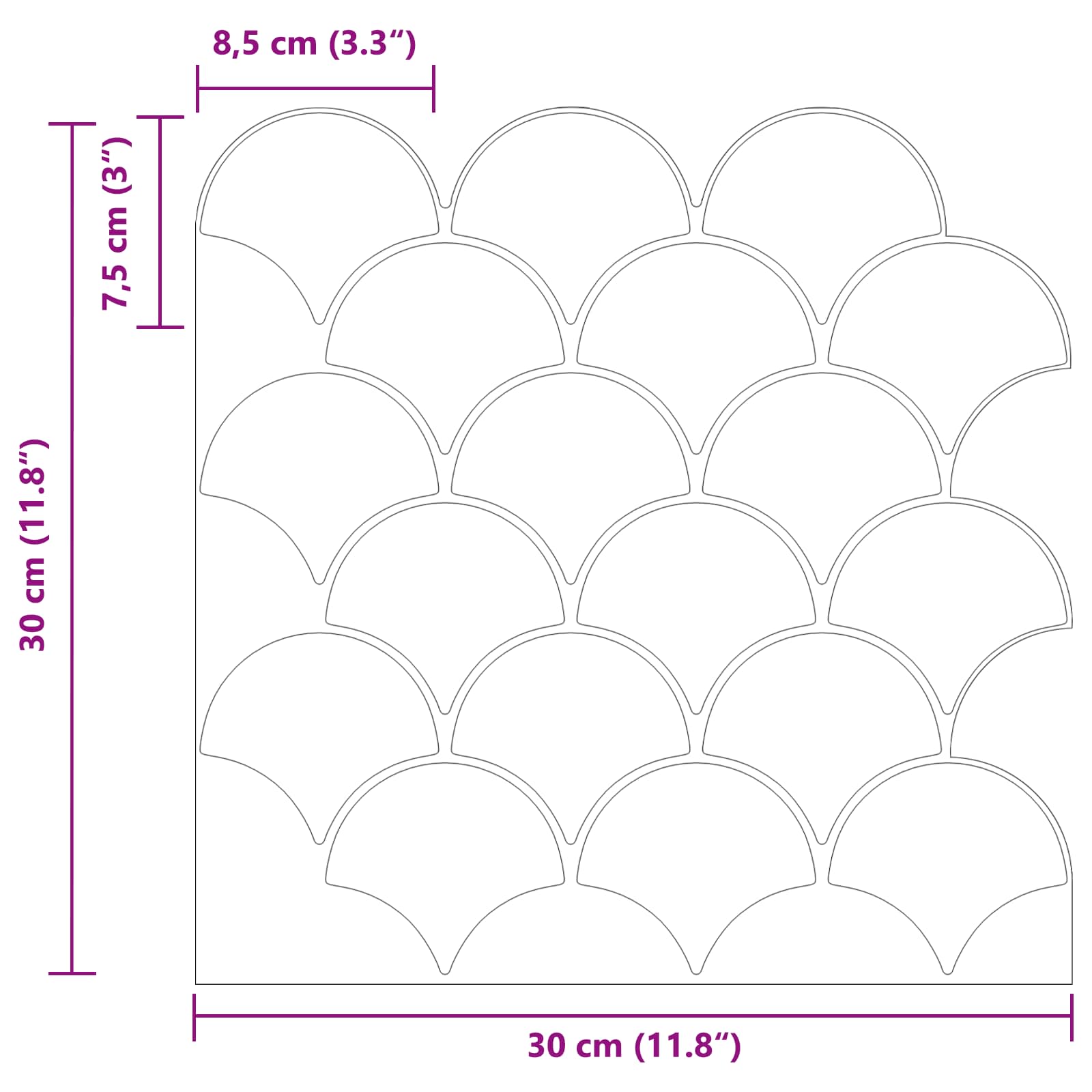 Pločica riblje ljuske 20 pcs Bijela 30 x 30 cm Poliuretan i PET