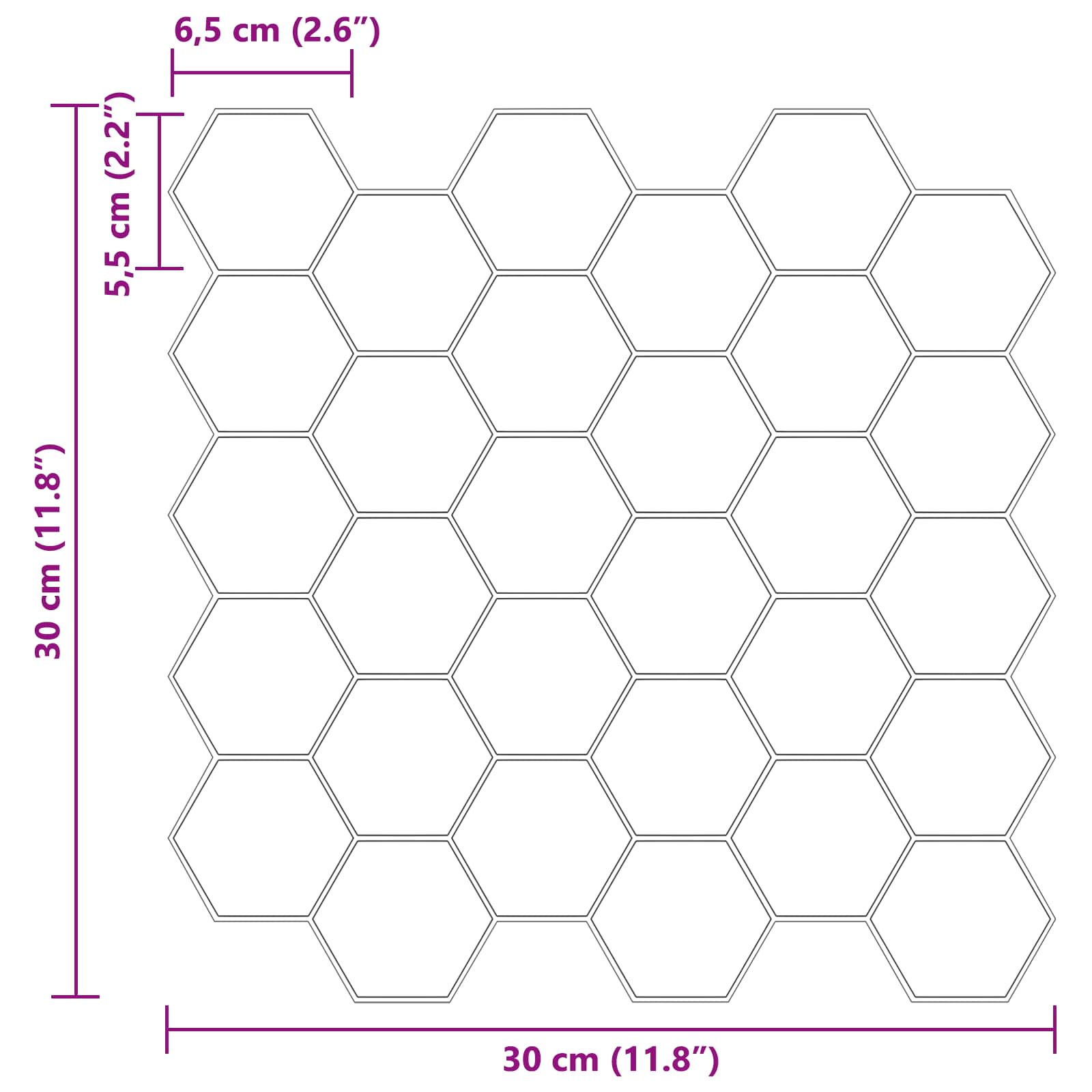Heksagonska pločica 10 pcs Bijela 30 x 30 cm Poliuretan i PET