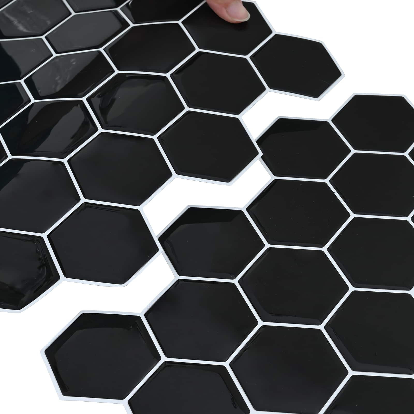 Heksagonska pločica 10 pcs Crna 30 x 30 cm Poliuretan i PET