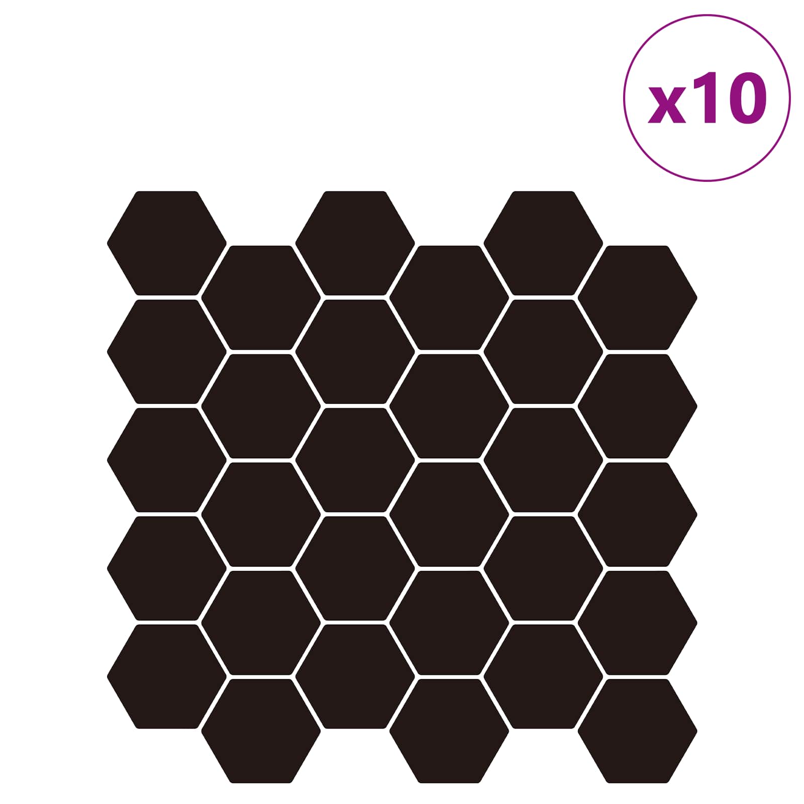 Heksagonska pločica 10 pcs Crna 30 x 30 cm Poliuretan i PET