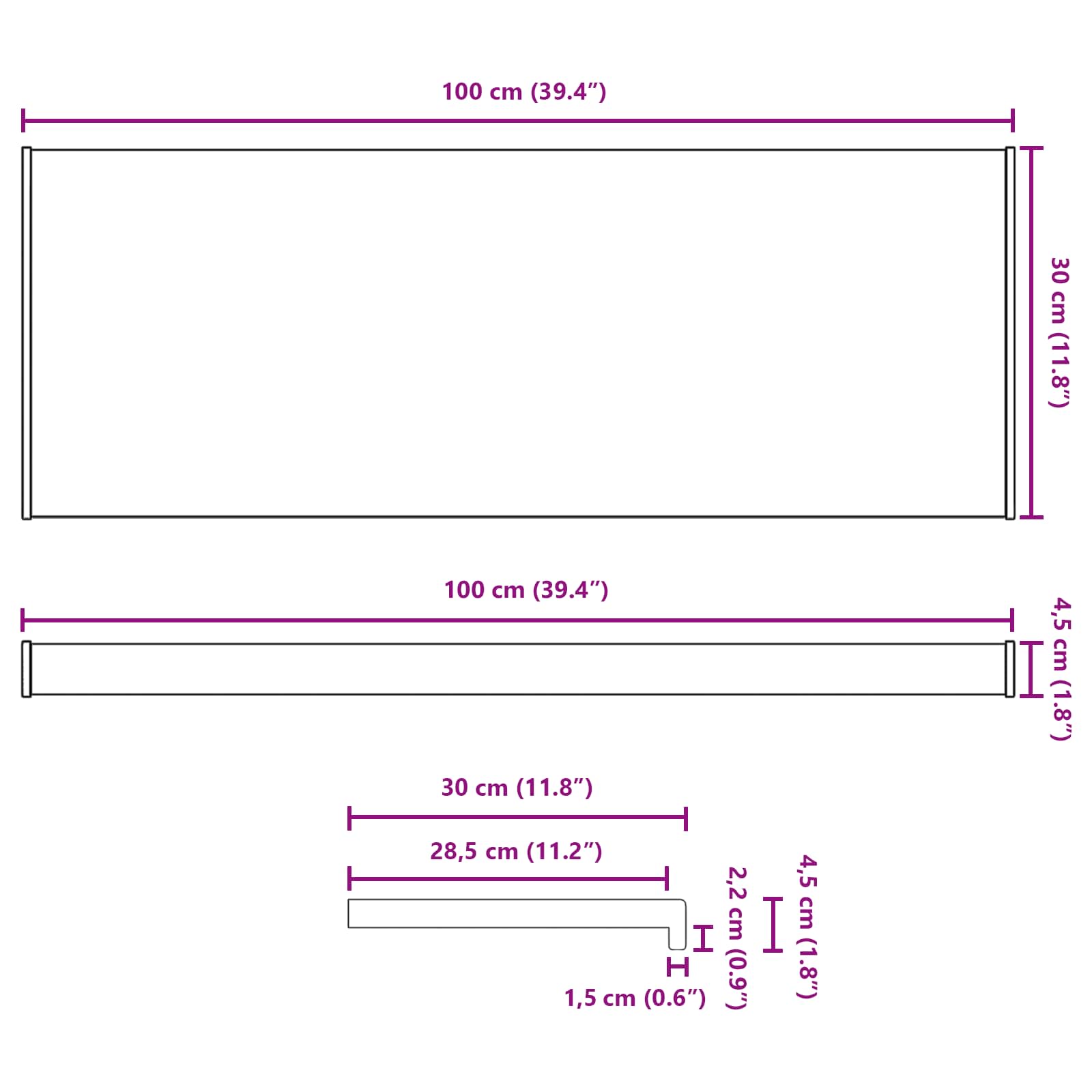 Prozorska klupčica Crno s drvenim uzorkom 100 x 30 x 4,5 cm PVC