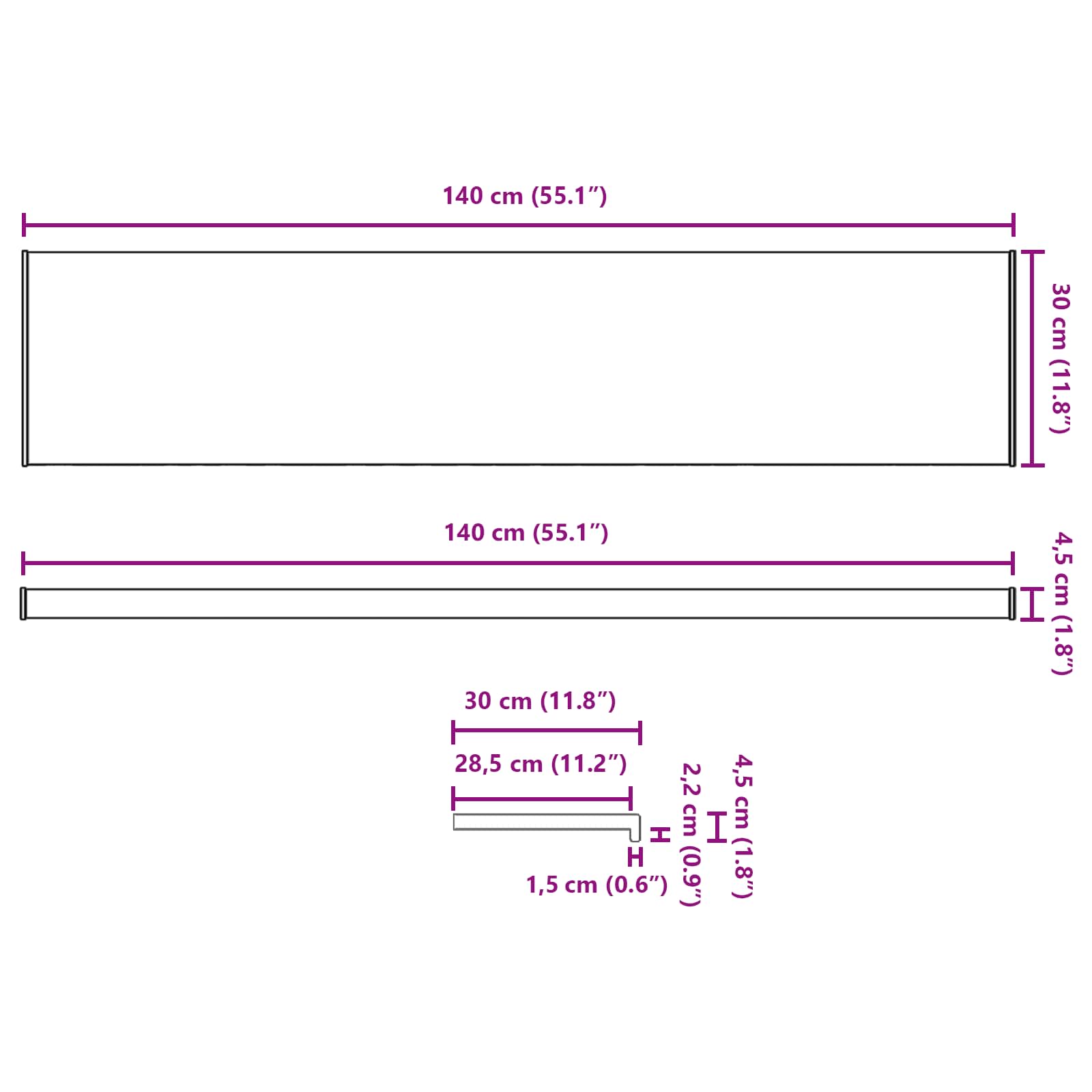 Prozorska klupčica Crno s drvenim uzorkom 140 x 30 x 4,5 cm PVC